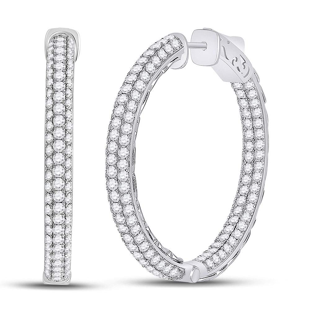 14Kt White Gold Women's Round Diamond In-Out Hoop Earrings 5.00 CTTW - Perfect for Weddings, Parties & Everyday Elegance