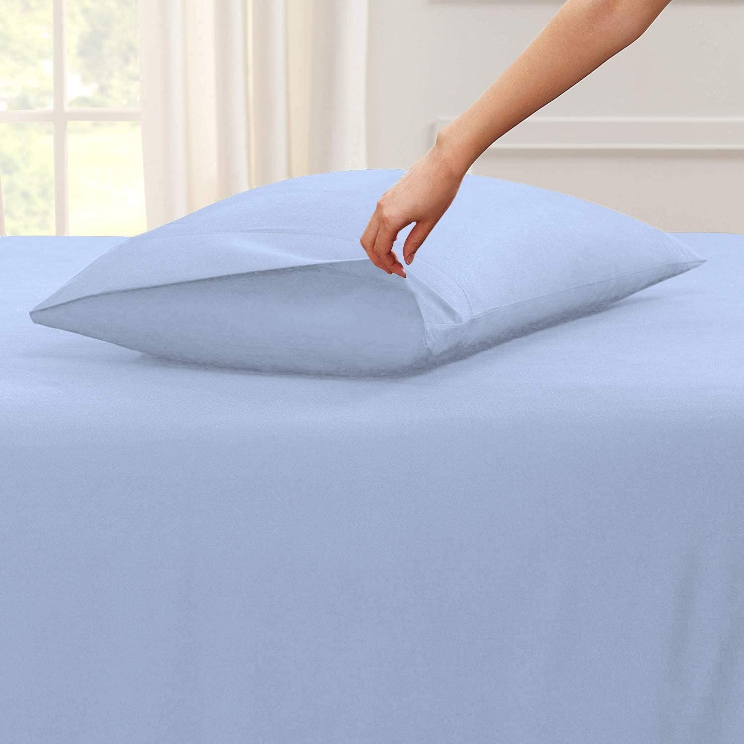 800 Thread Count 4-Piece King Size Bed Sheet Set - 100% Egyptian Cotton, Sky Blue, Long Staple Soft Cotton, Deep Pocket Fits Mattress Up to 24