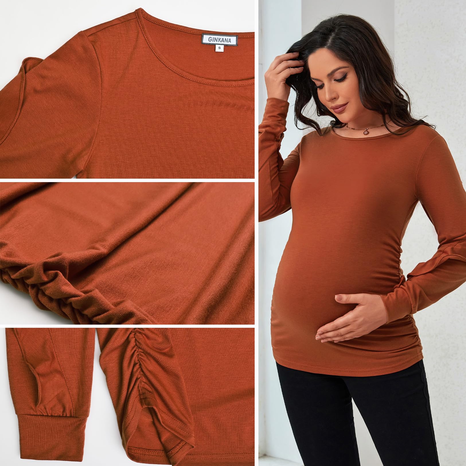 GINKANA Maternity Tops - Cute Ruffle Long Sleeve Pregnancy Shirts for Women | Comfortable Nursing Blouse for Baby Shower & Everyday Wear