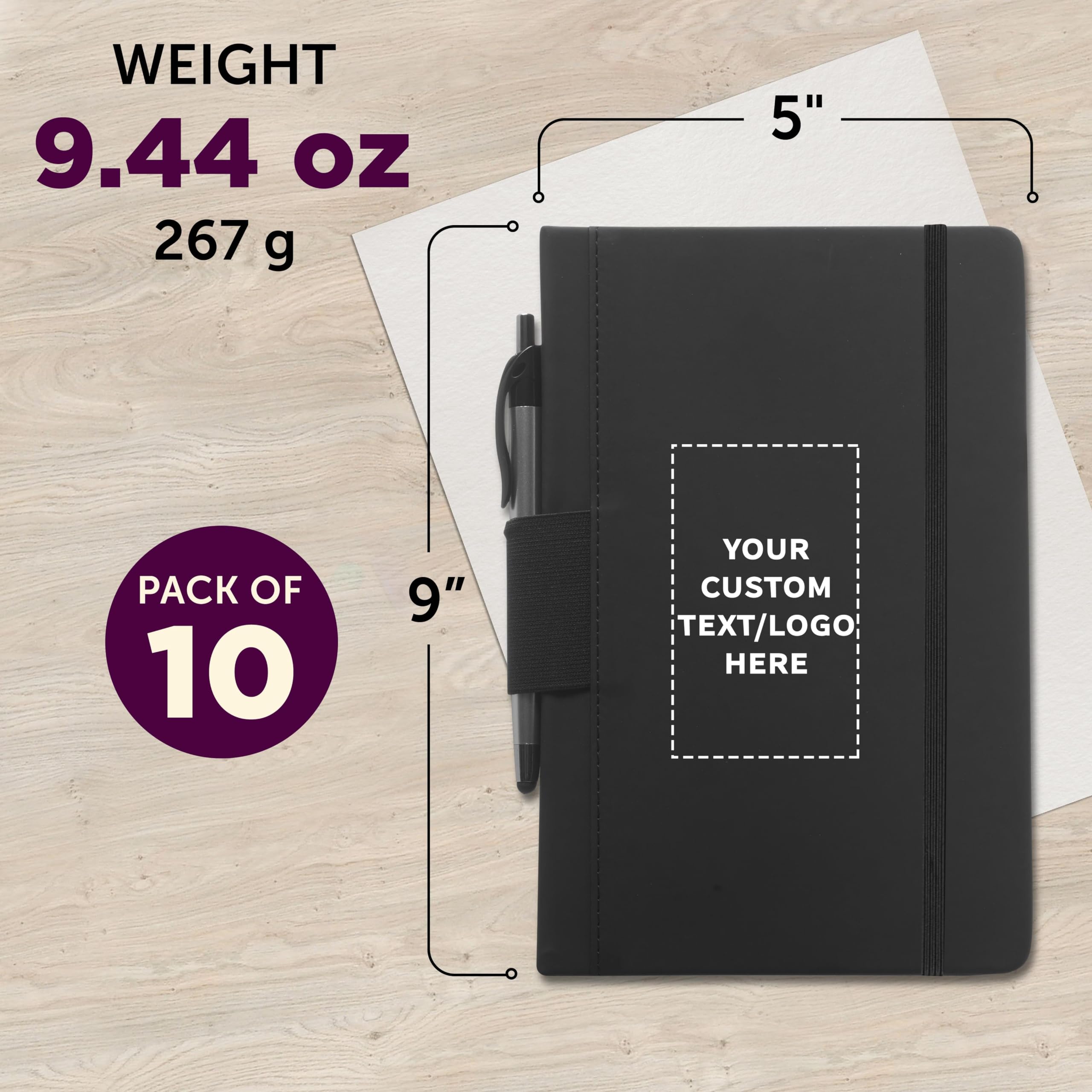 Premium Customizable Executive Notebook Set with Pen - 6 x 8.5 Inch Eco-Friendly Recycled Leather Journal - Ideal for Business Gifts, Corporate Events & Office Use