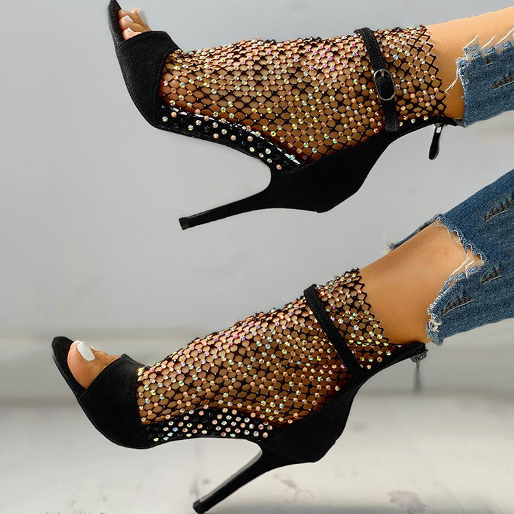 Sparkling Rhinestone Open Toe High Heels for Women - Elegant Party Shoes for Prom, Wedding & Evening Events