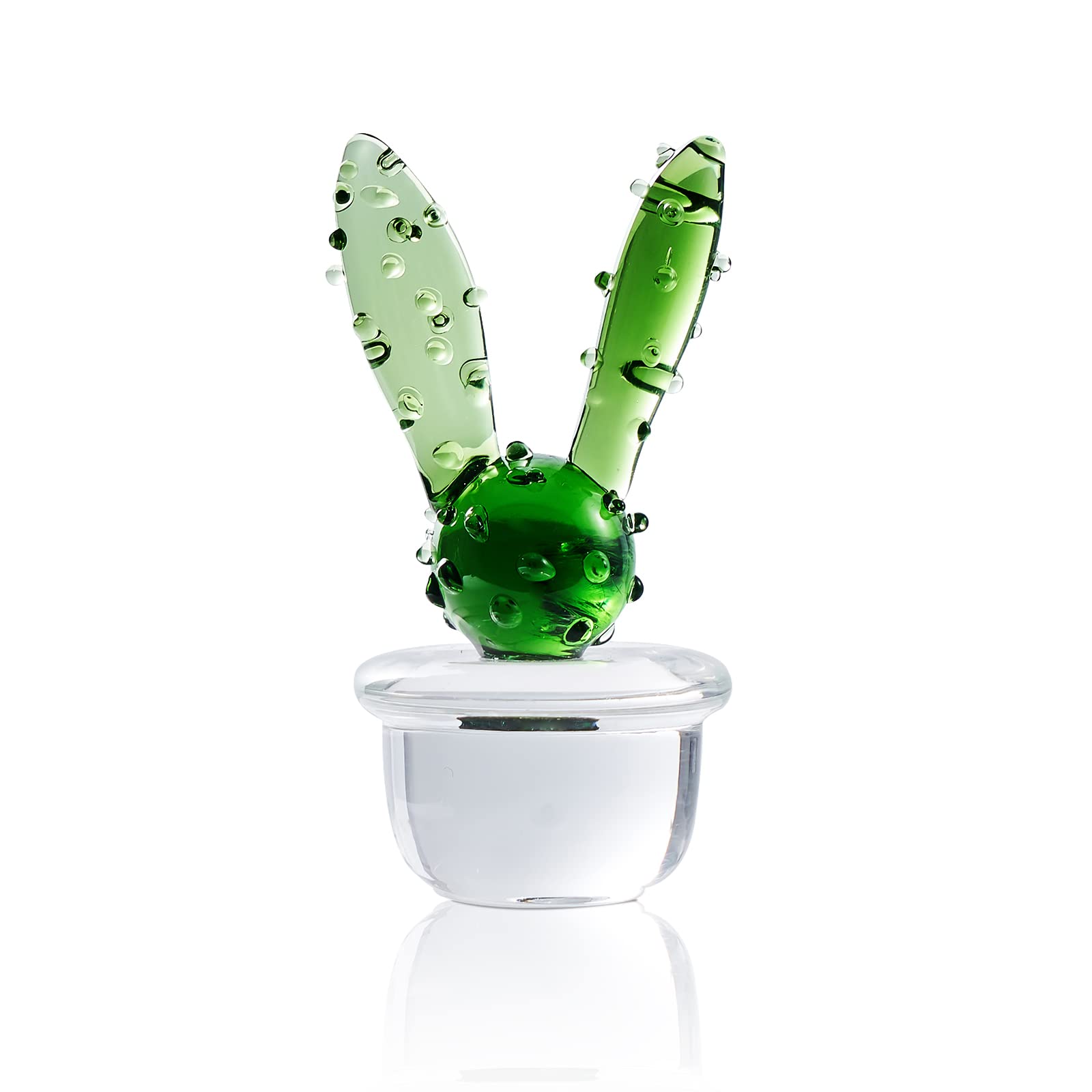 Handmade Murano-Style Blown Glass Rabbit Cactus Sculpture - Art Glass Figurine, Home Decor, Collectible Gift for Housewarming, Wedding & Birthday | Perfect for Living Room, Office Desk & Shelf Display