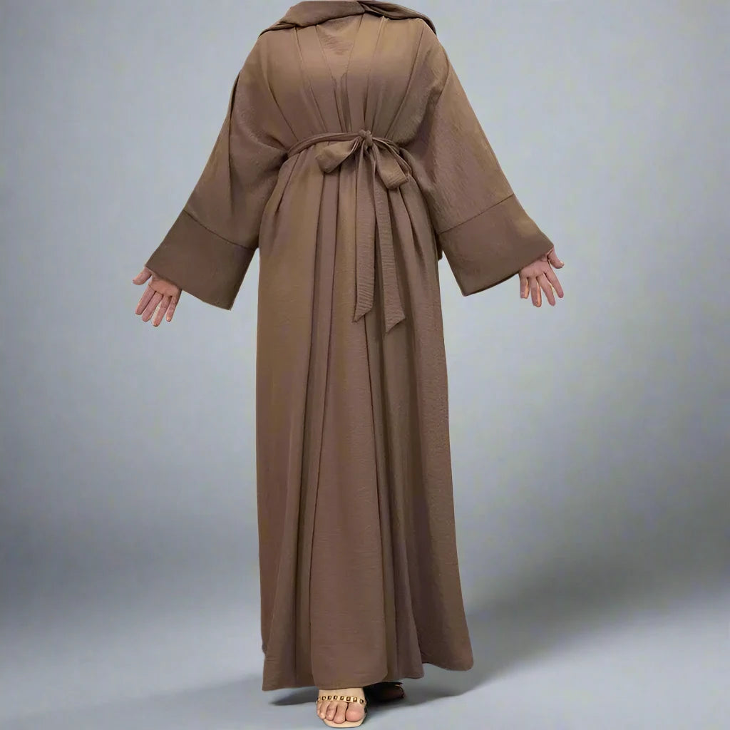 2-Piece Wrinkle-Free Abaya Dress Set - Open Abaya with Sleeveless Inner Dress for Muslim Women | Modest Prayer & Everyday Wear