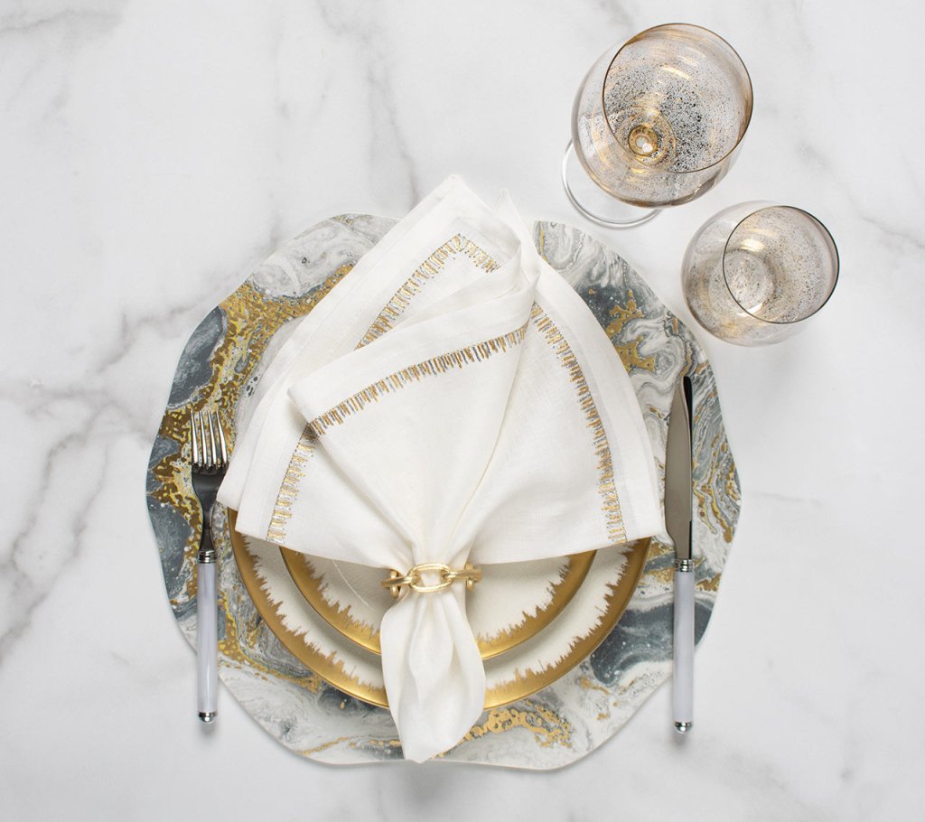 Luxury Cosmos Placemat Set of 4 - Elegant Ivory, Gold & Silver Table Mats for Dining, Parties & Home Decor