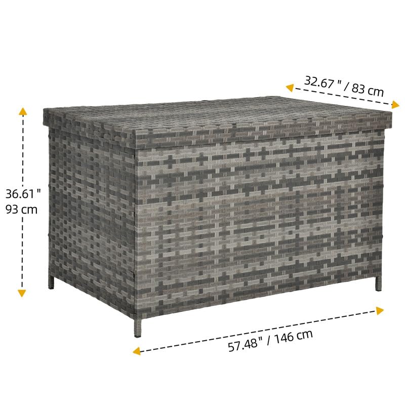 DWVO 230 Gallon Large Outdoor Storage Box - Weatherproof Wicker Deck Box with Lockable Lid, XXL Patio Furniture Storage Container for Cushions, Pool Toys & Garden Tools - Perfect for Backyard, Deck & Poolside Organization (Grey)