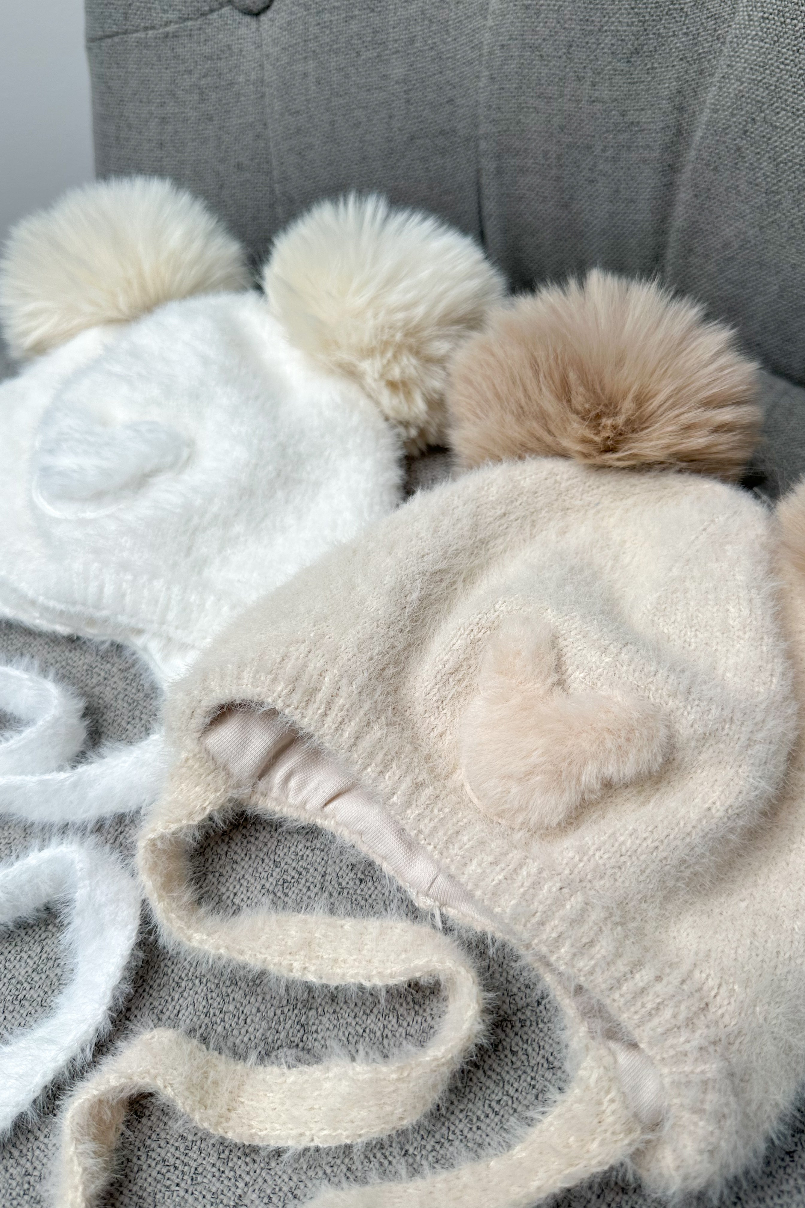 Soft Ivory Cashmere Bear Pom Pom Hat - Cozy Winter Beanie for Women & Girls - Perfect for Cold Weather, Outdoor Activities & Fashion Accessories