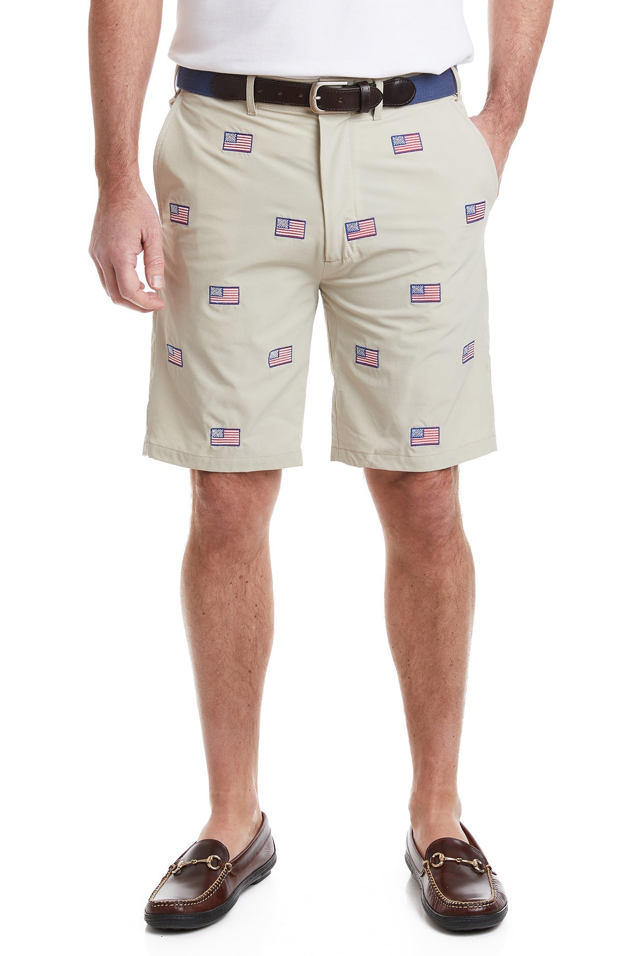 ACK Performance Shorts for Men - Khaki Cargo Shorts with American Flag Design - Comfortable & Durable Outdoor, Hiking, and Casual Wear