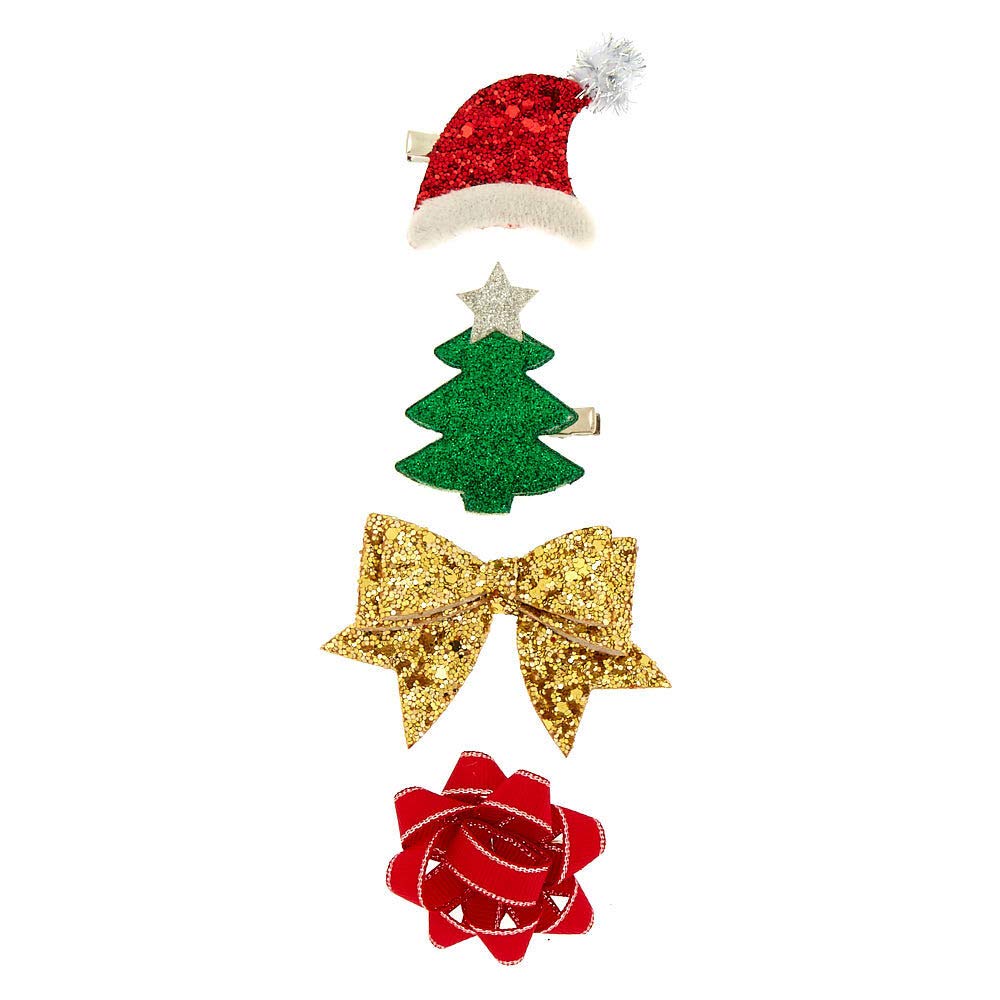 Claire's Girls Christmas Hair Clips 4 Pack - Festive Holiday Hair Accessories for Kids, Parties & School Events