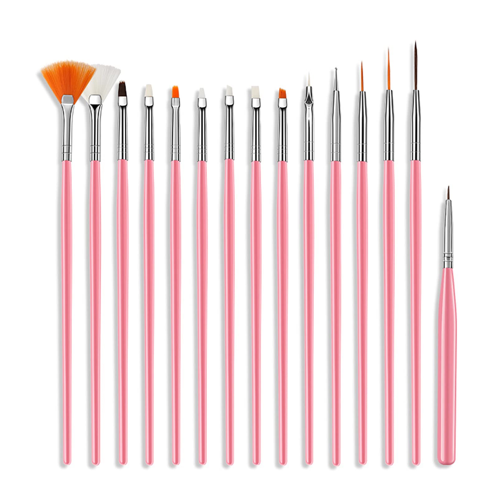 **15 Pcs Professional Nail Art Brush Set - Fan Brush & Liner Brushes for Gel Nails, DIY & Salon Use - Pink Nail Design Kit for Home, Manicure & Pedicure**