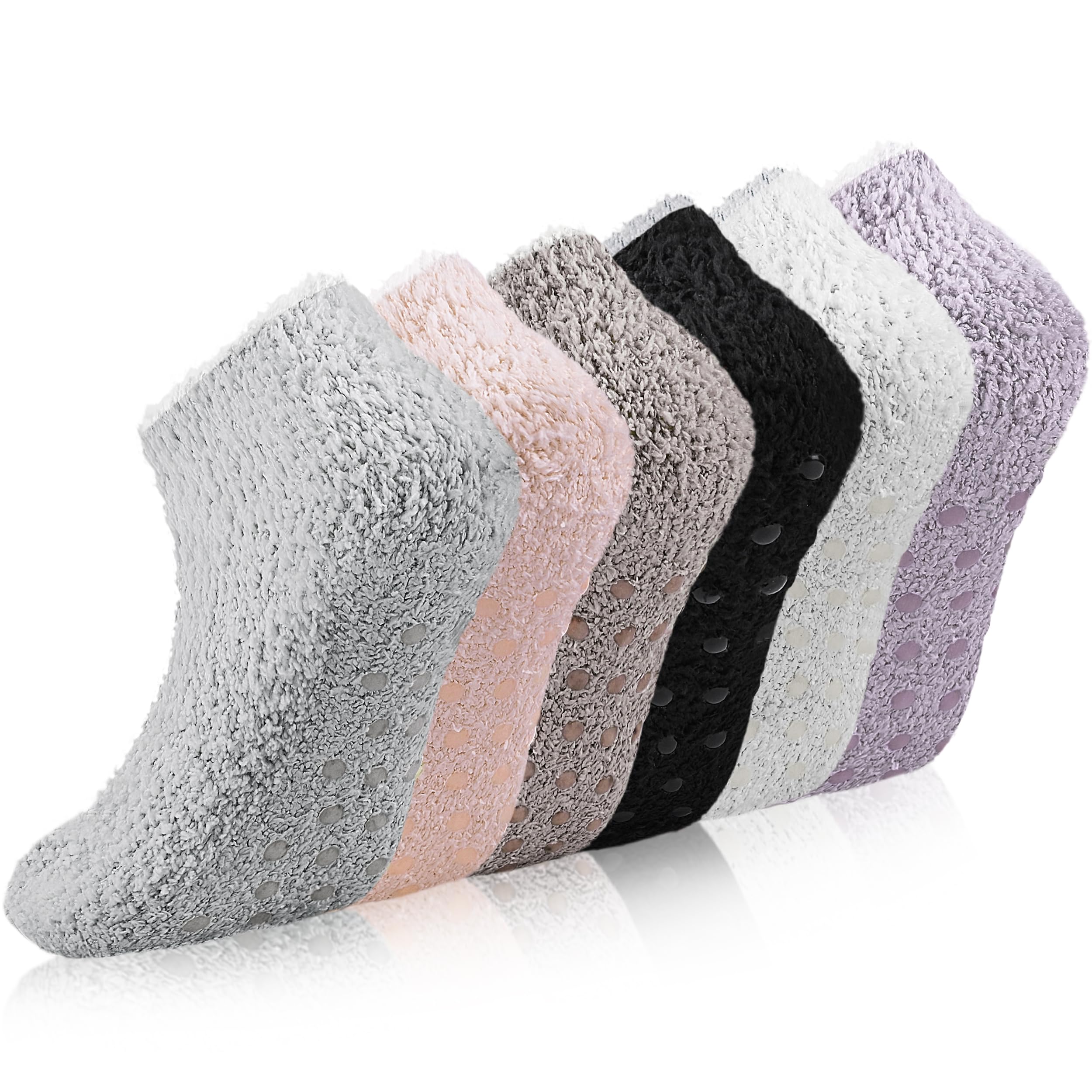 Non-Slip Hospital Socks for Women - 3/6 Pairs Fluffy Fuzzy Slipper Socks with Grips - Perfect for Nursing, Elderly Care & Home Comfort