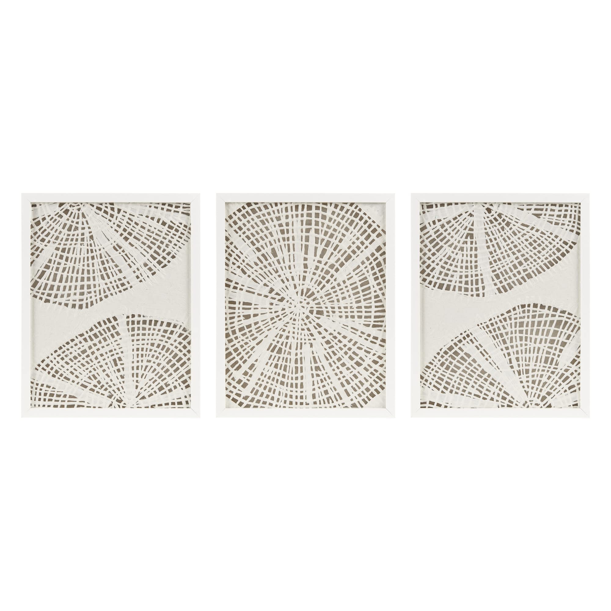 Madison Park Solana Natural Rice Paper Framed Wall Art Set - Handmade Coastal Abstract Lines Design with Glass Front & Wood Shadow Box - Modern Home Decor for Living Room & Bedroom - Ready to Hang 3-Piece Wall Art in Off White - Perfect for Beach House Decor & Contemporary Interior Design