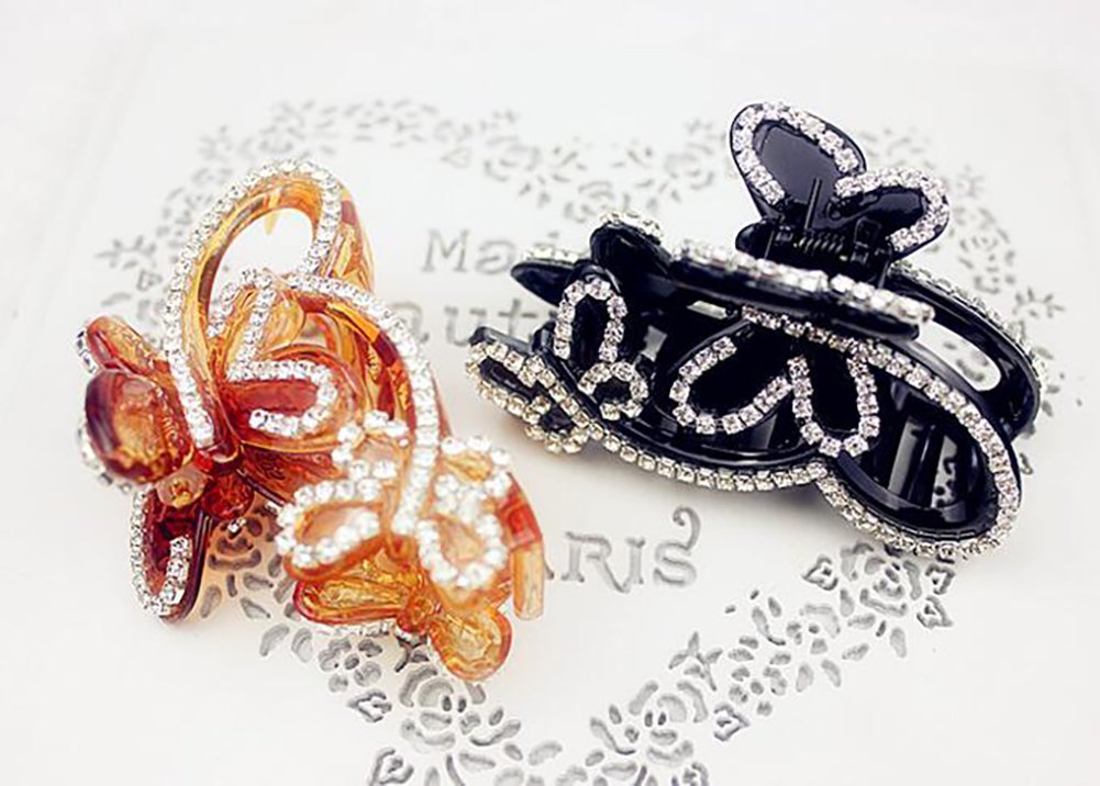 Elegant Rhinestone Butterfly Hair Clip - Acrylic Jaw Clip for Women, Crystal Hair Claw Hairpin, Fashion Hair Accessories (Black) | Perfect for Weddings, Parties & Everyday Style