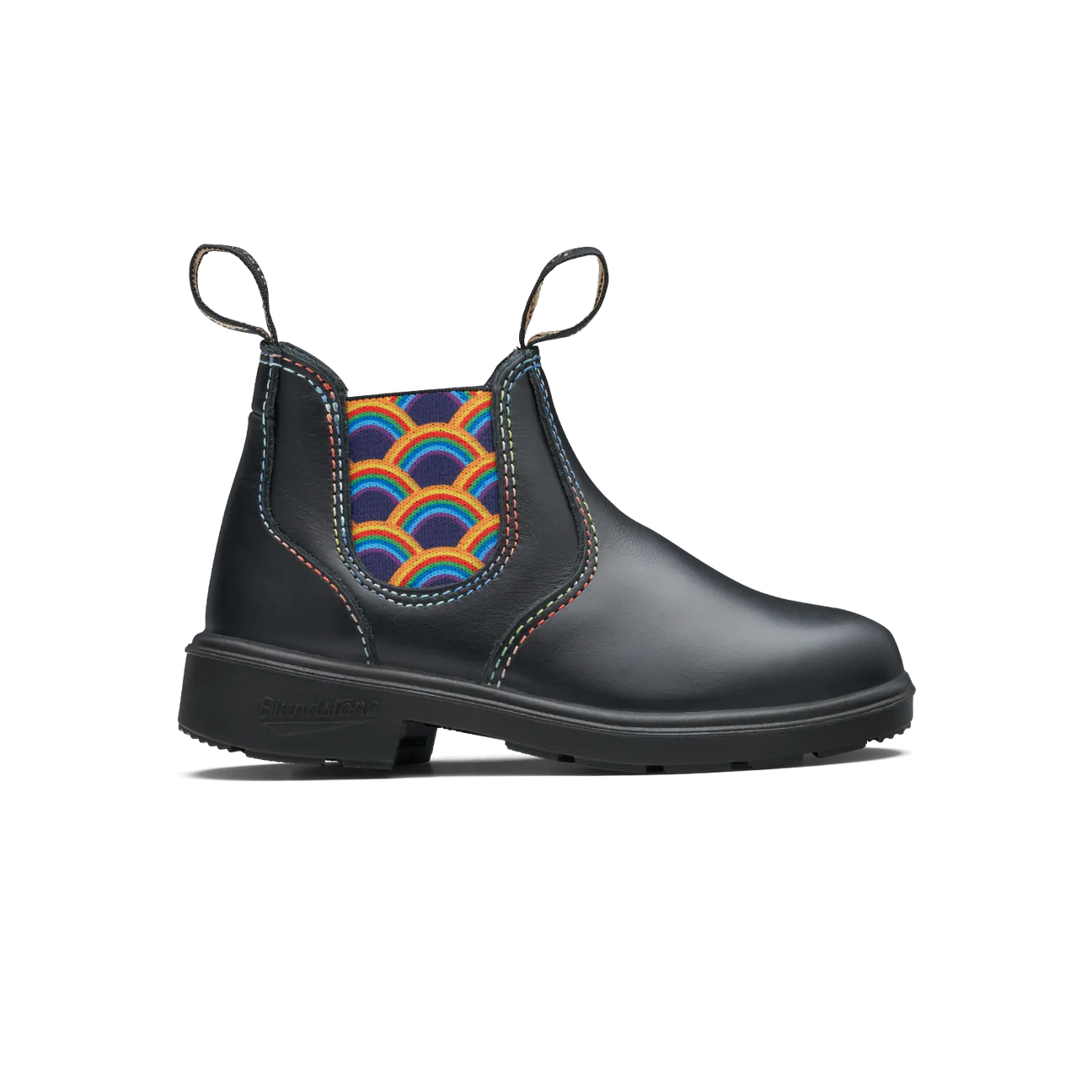 Blundstone Kids' Black Boots with Rainbow Elastic Side - Comfortable & Durable for Outdoor Play, School & Everyday Wear