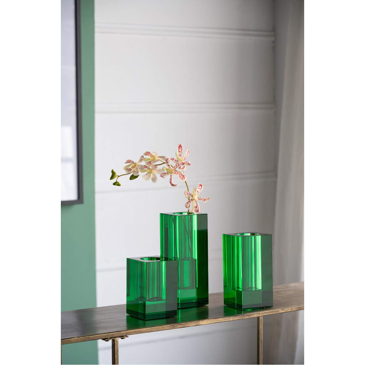 A&B Home 8 Inch Transparent Rectangular Glass Vase with Green Finish - Modern Home Decor for Flowers, Centerpieces & Wedding Arrangements