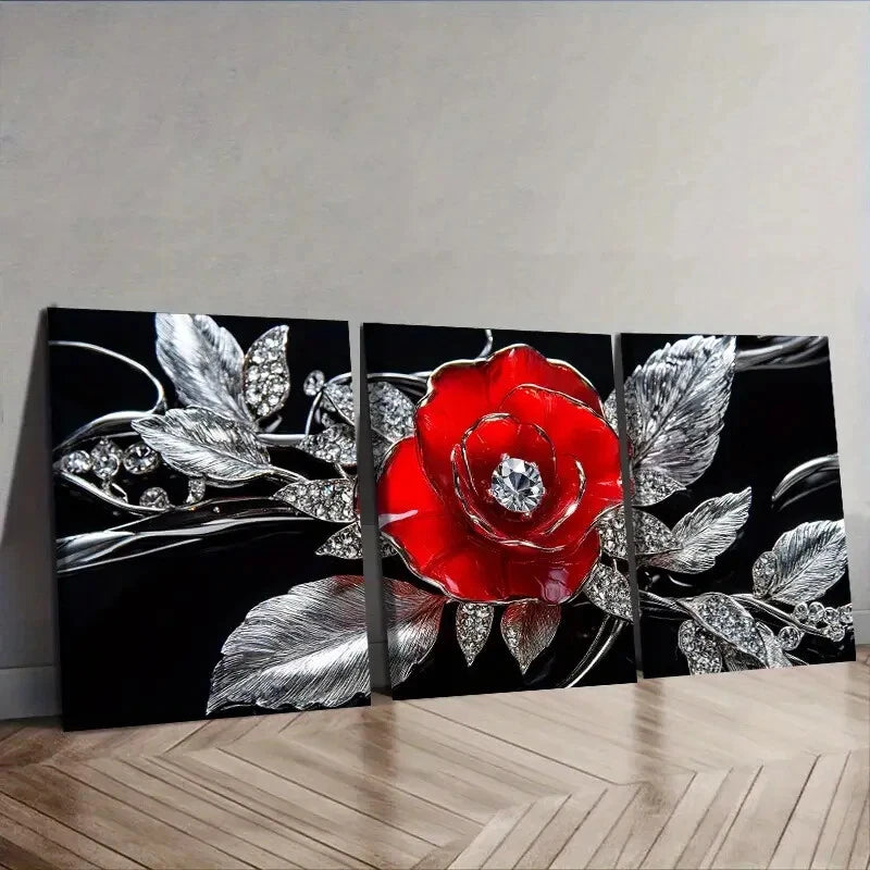 3-Piece Rose Painting Wall Art Set - Framed Canvas 40x60cm, High Quality Print | 100% Australian Made | Ready to Hang | Perfect for Living Room, Bedroom & Office Decor