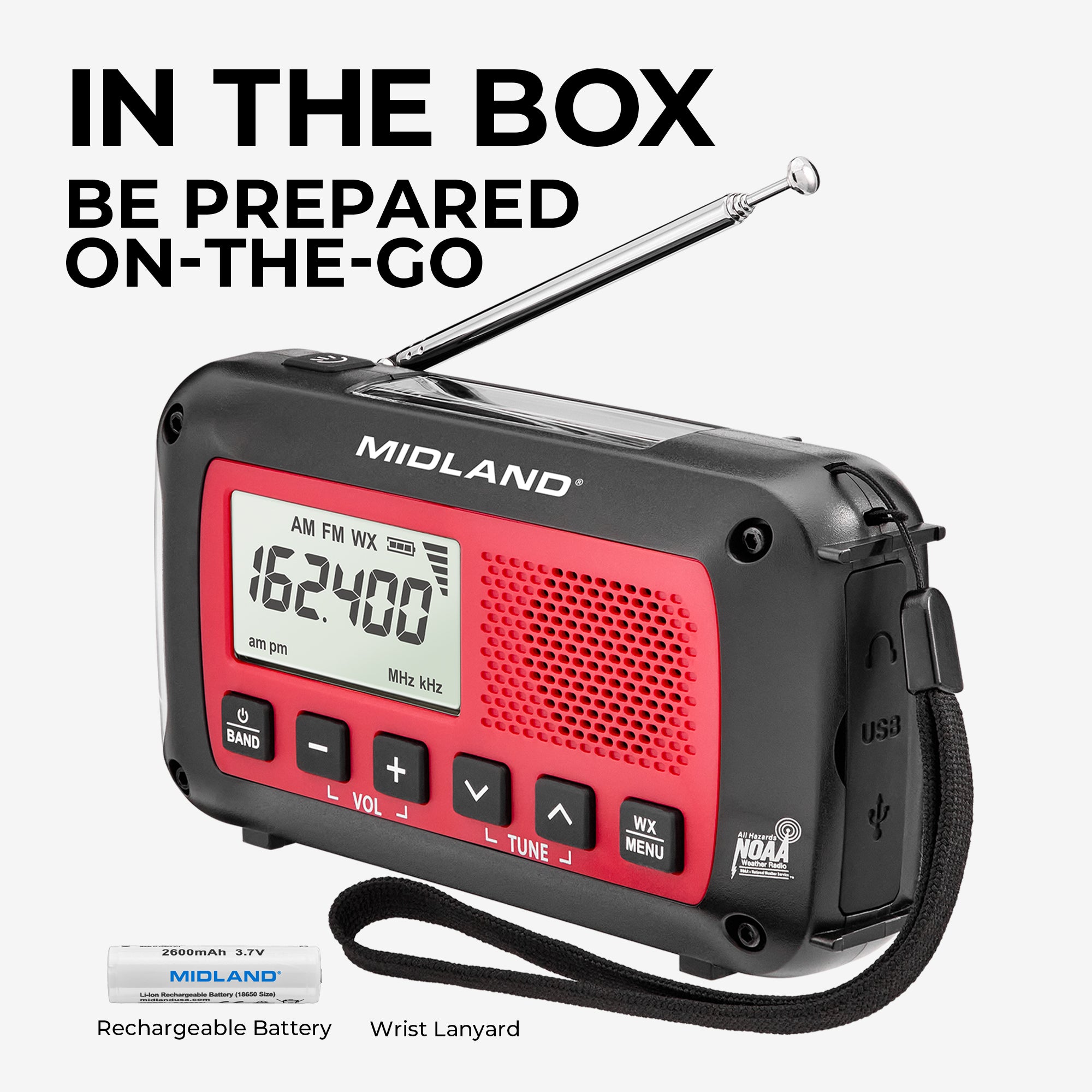 ER40 Portable Emergency Weather Alert Crank Radio - NOAA Weather Radio with AM/FM, Solar Power & USB Charger - Perfect for Camping, Hiking & Power Outages