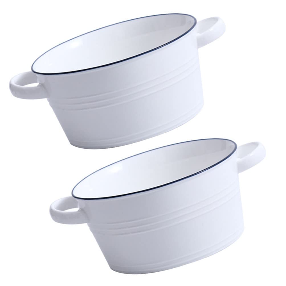 Premium Hemoton 2-Piece Ceramic Serving Bowls Set - White Salad Bowls, Fruit Bowls, Soup Bowls & Noodle Bowls for Home Dining, Kitchen & Party Entertaining