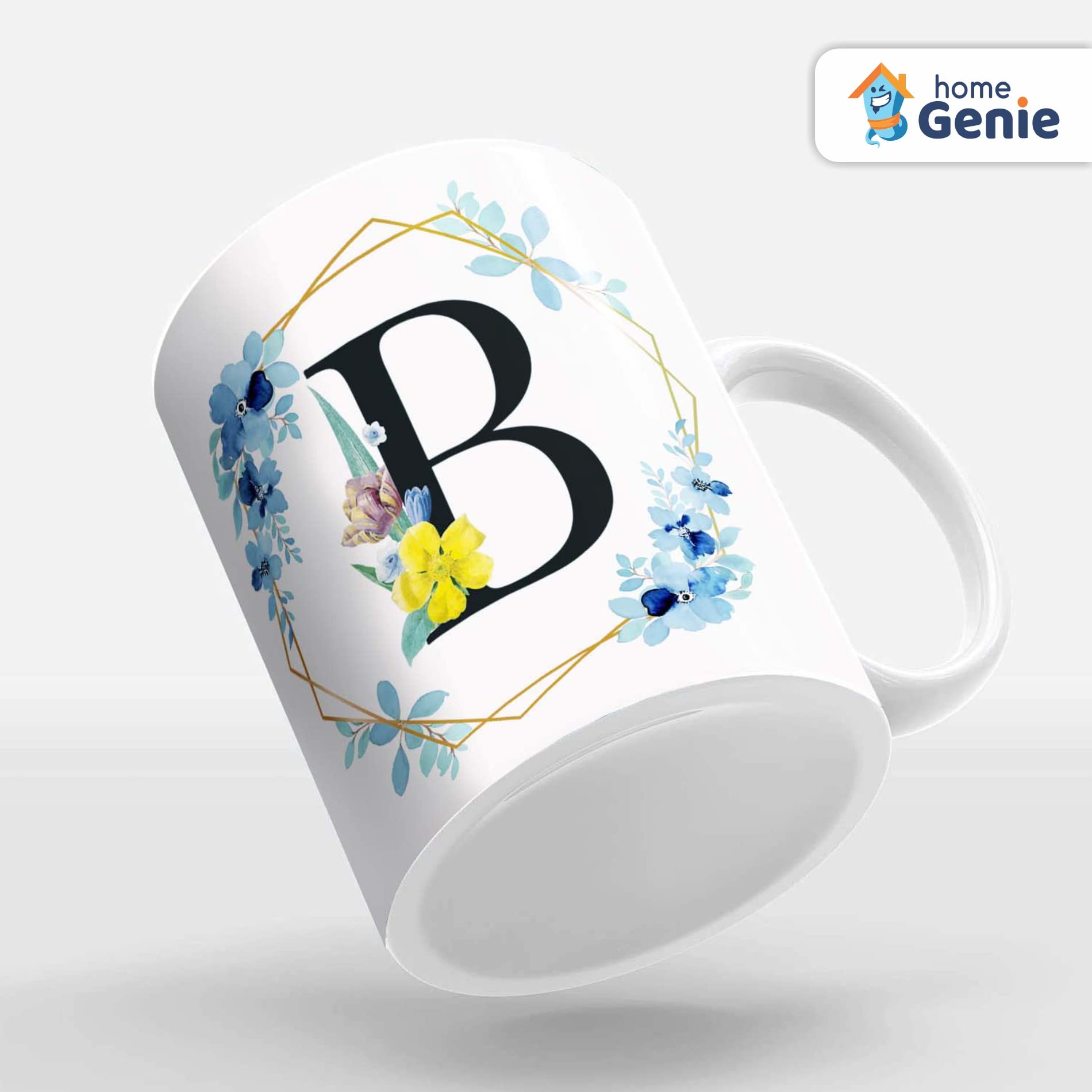 Personalized Initial Mug - Ceramic Coffee Tea Milk Cup with Alphabet Letter B - Custom Gift for Women, Men, Couples, Friends - Birthday, Anniversary, Valentine's Day Present - Perfect for Home, Office & Gifting (Includes Best Wishes Tag)