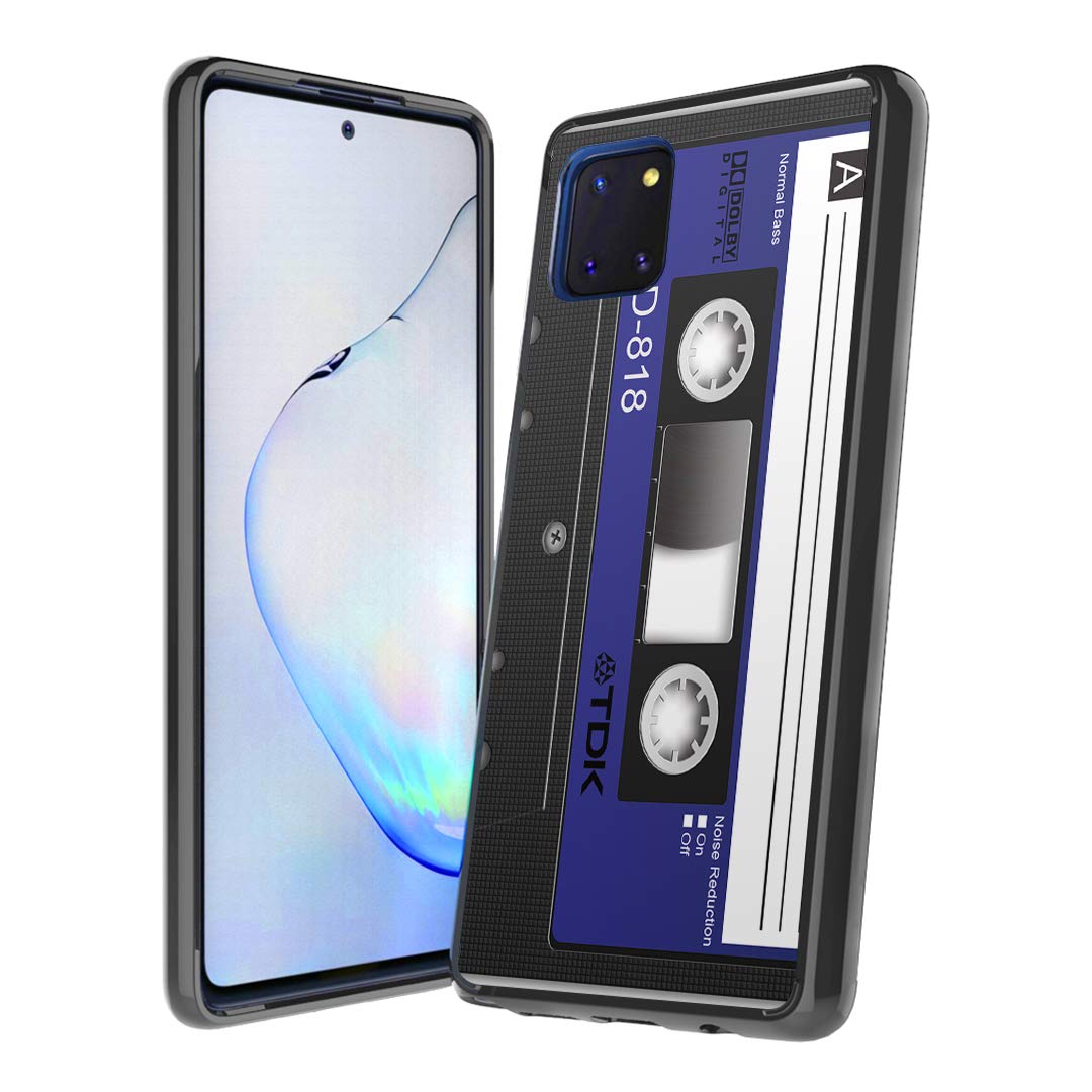 Cute Slim Shockproof Protective Phone Case for Samsung Galaxy Note 10 Lite SM-N770F - Girly Black Design with Blue Cassette Tape Pattern | Perfect for Women, Men & Everyday Use