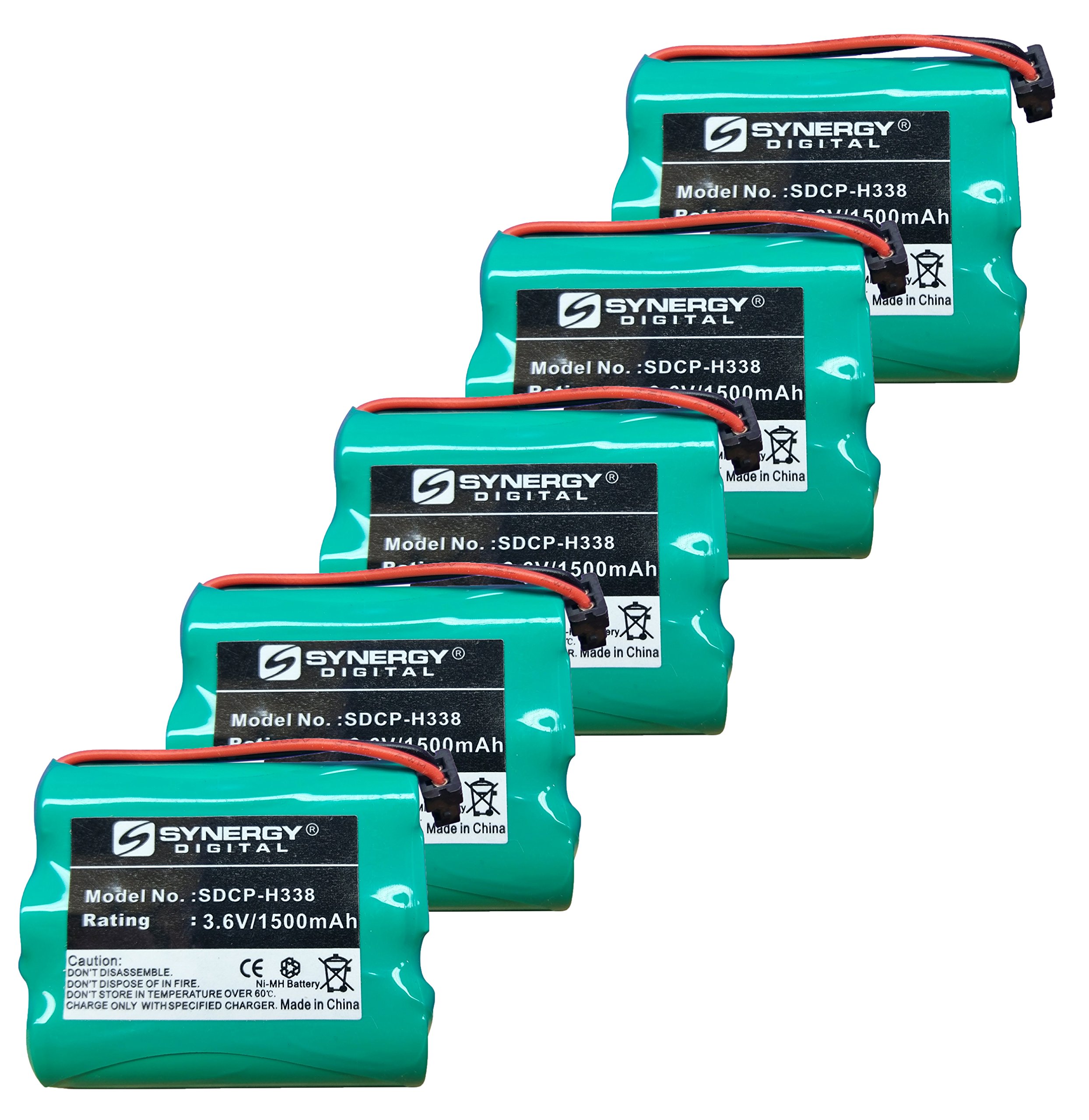 Synergy Digital Rechargeable Ni-MH 3.6V 1500mAh Cordless Phone Batteries - 5 Pack for Panasonic KX-TC1464 - Long Lasting Power for Home & Office Communication