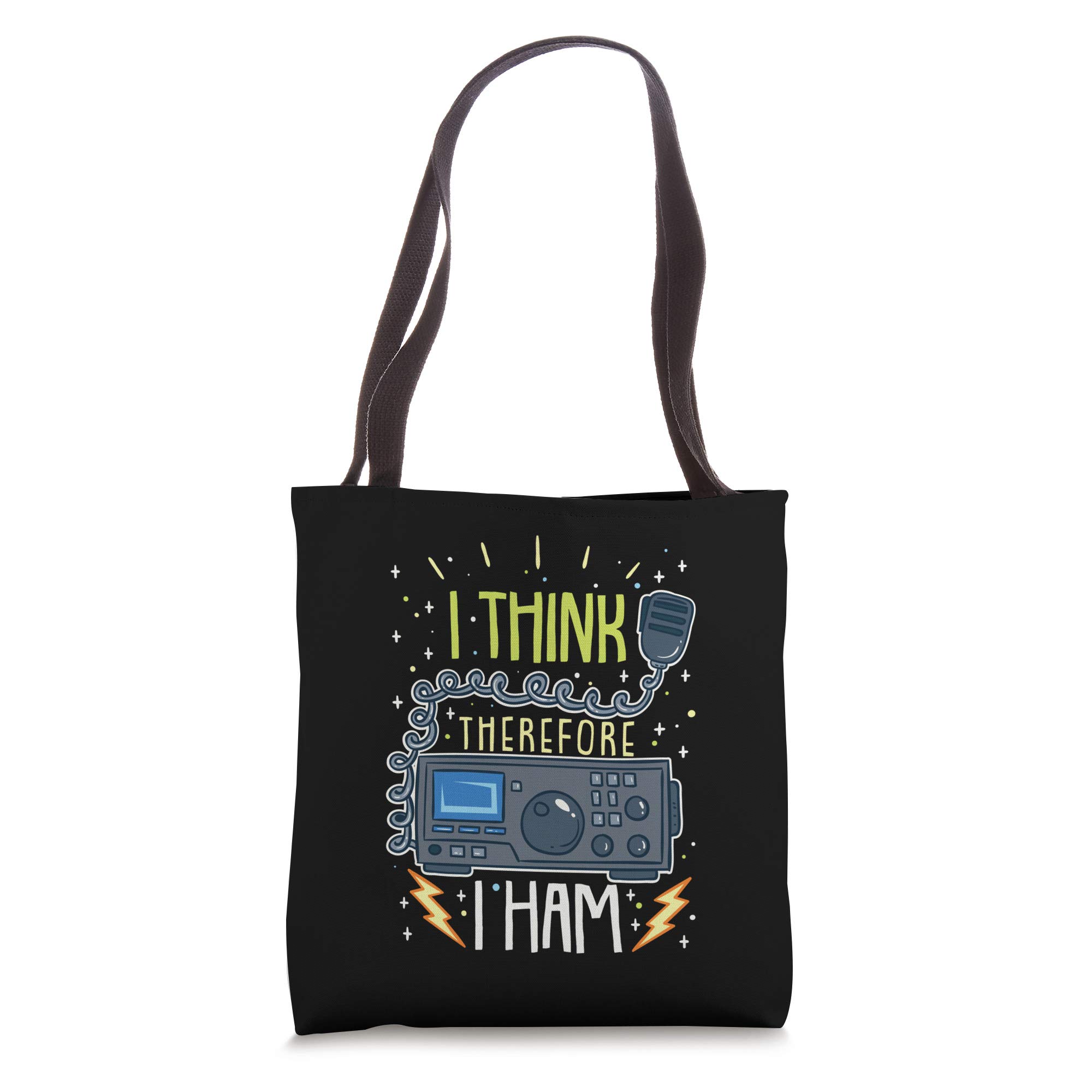 I Think Therefore I Ham Tote Bag - Funny Ham Radio Quote Gift for Amateur Radio Enthusiasts - Perfect for Grocery Shopping, Beach Trips & Radio Club Meetings