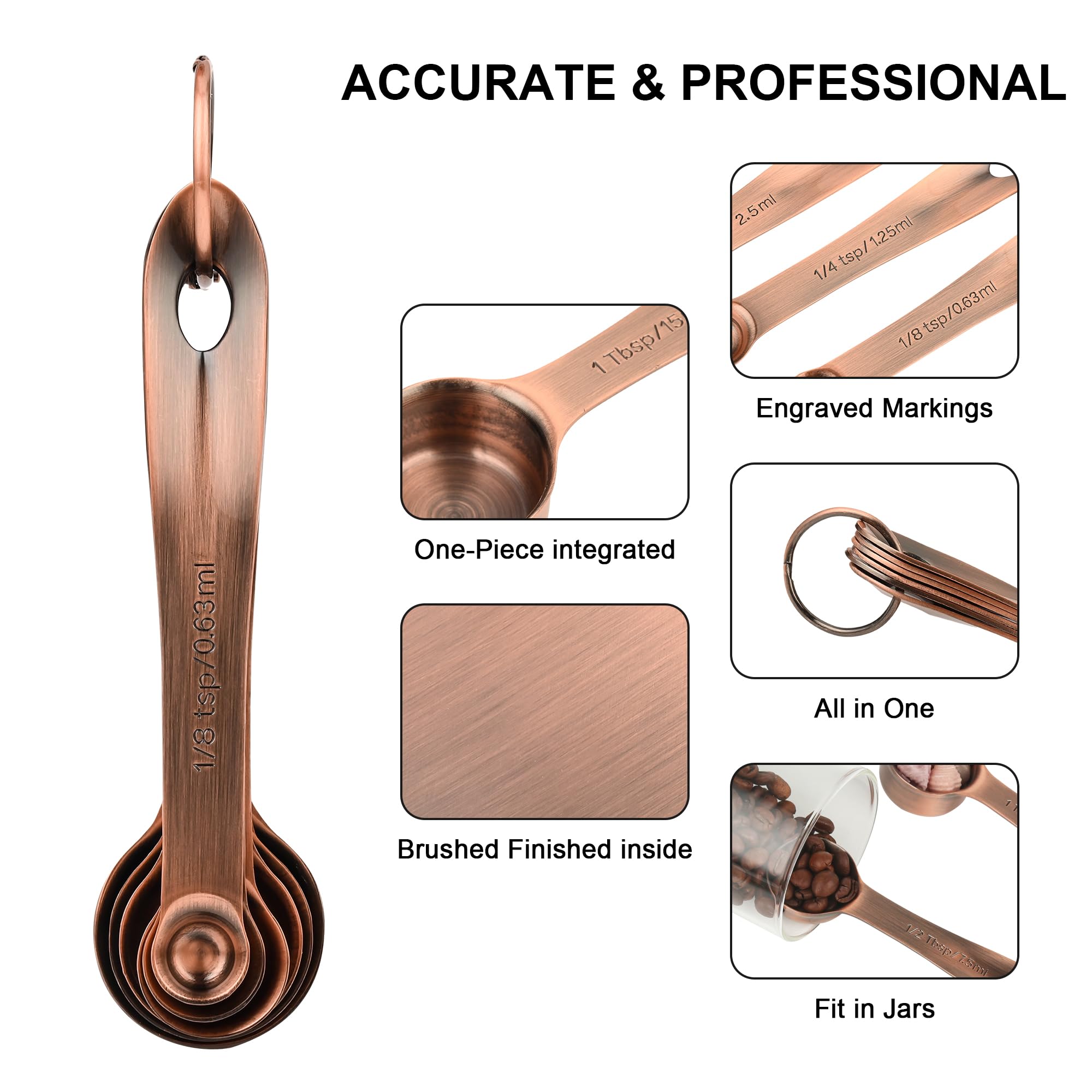 Premium Copper Measuring Cups and Spoons Set - 7-Piece Stainless Steel Measuring Cups & 6-Piece Spoons for Baking, Cooking, and Kitchen - Accurate Dry & Liquid Measurement Tools for Professional Chefs and Home Bakers | Ideal for Baking Cakes, Cookies, and Meal Prep