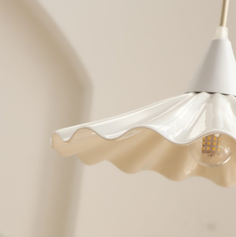 Elegant Pleated Flower Glazed Ceramic LED Pendant Light - Modern Ceiling Lighting for Dining Room, Bedroom & Living Room Decor