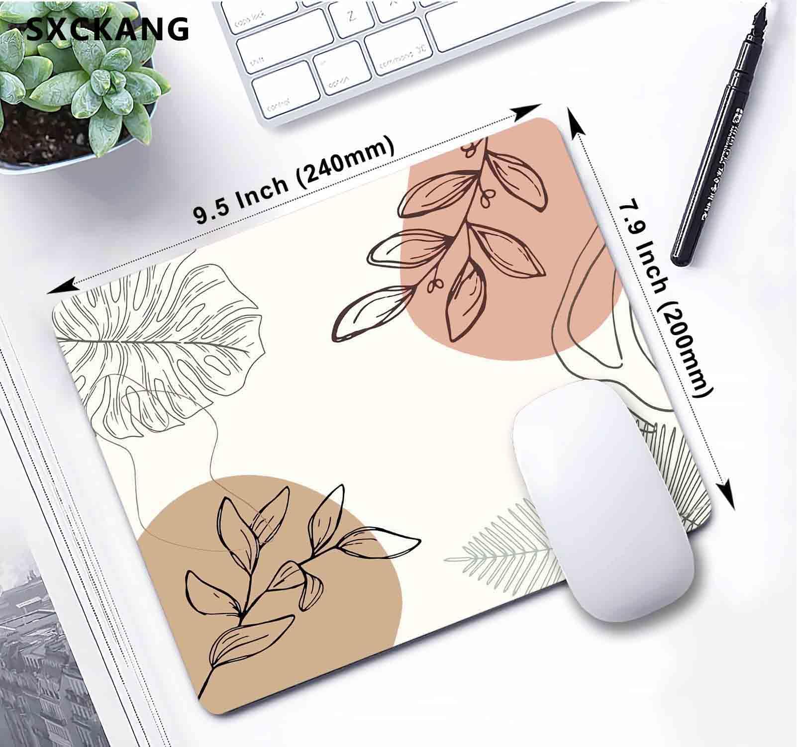 Premium Small Rectangle Mouse Pad - Custom Cute Design with Non-Slip Rubber Base & Washable Cloth Surface - Aesthetic Abstract Leaves Pattern for Women - Perfect for Office, Gaming & Home Computer Use