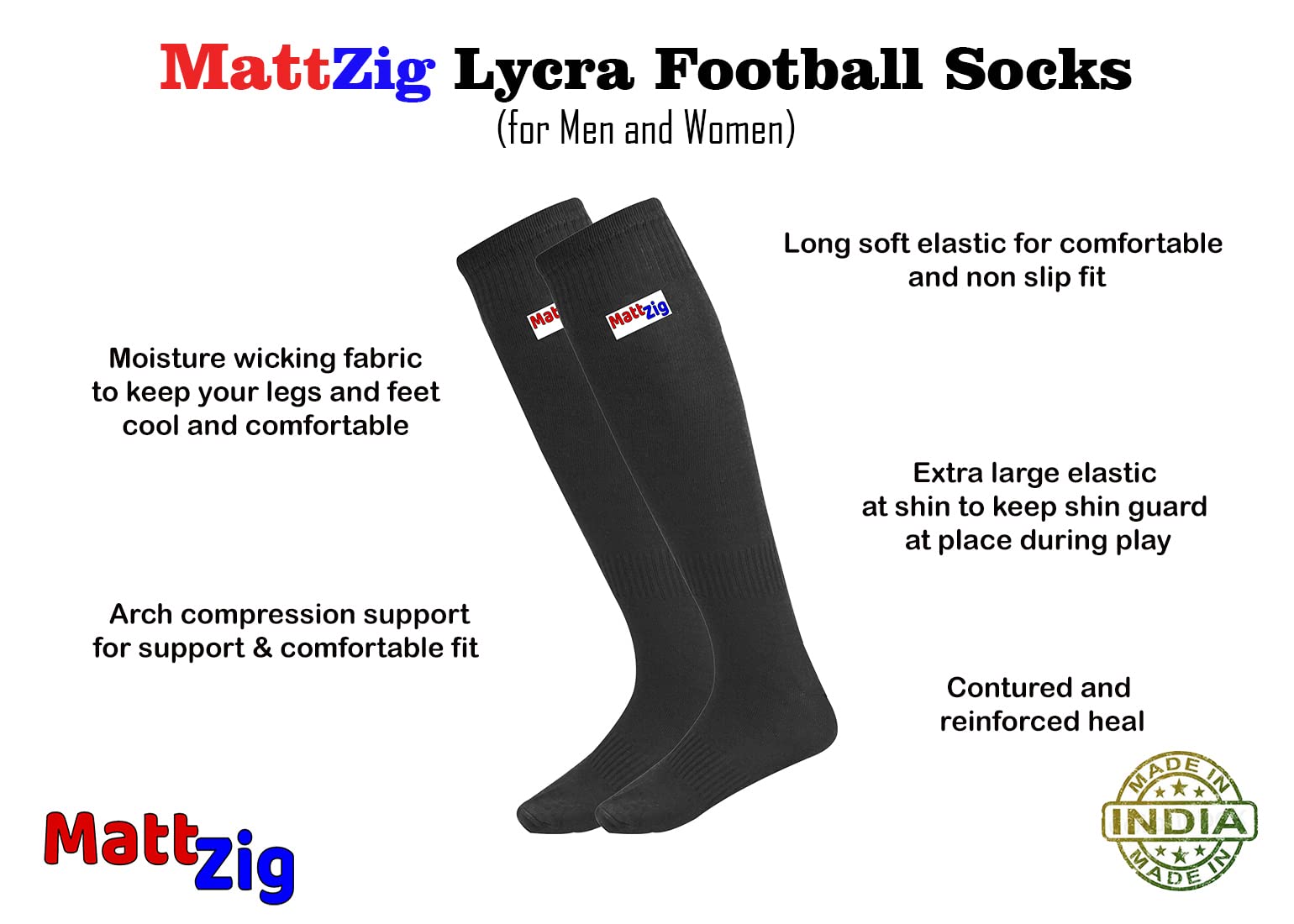 MattZig Ultimate Protection Football Kit - Shin Guards, Football Socks & Cotton Arm Sleeves (Black) | Perfect for Soccer Training, Matches & Outdoor Sports