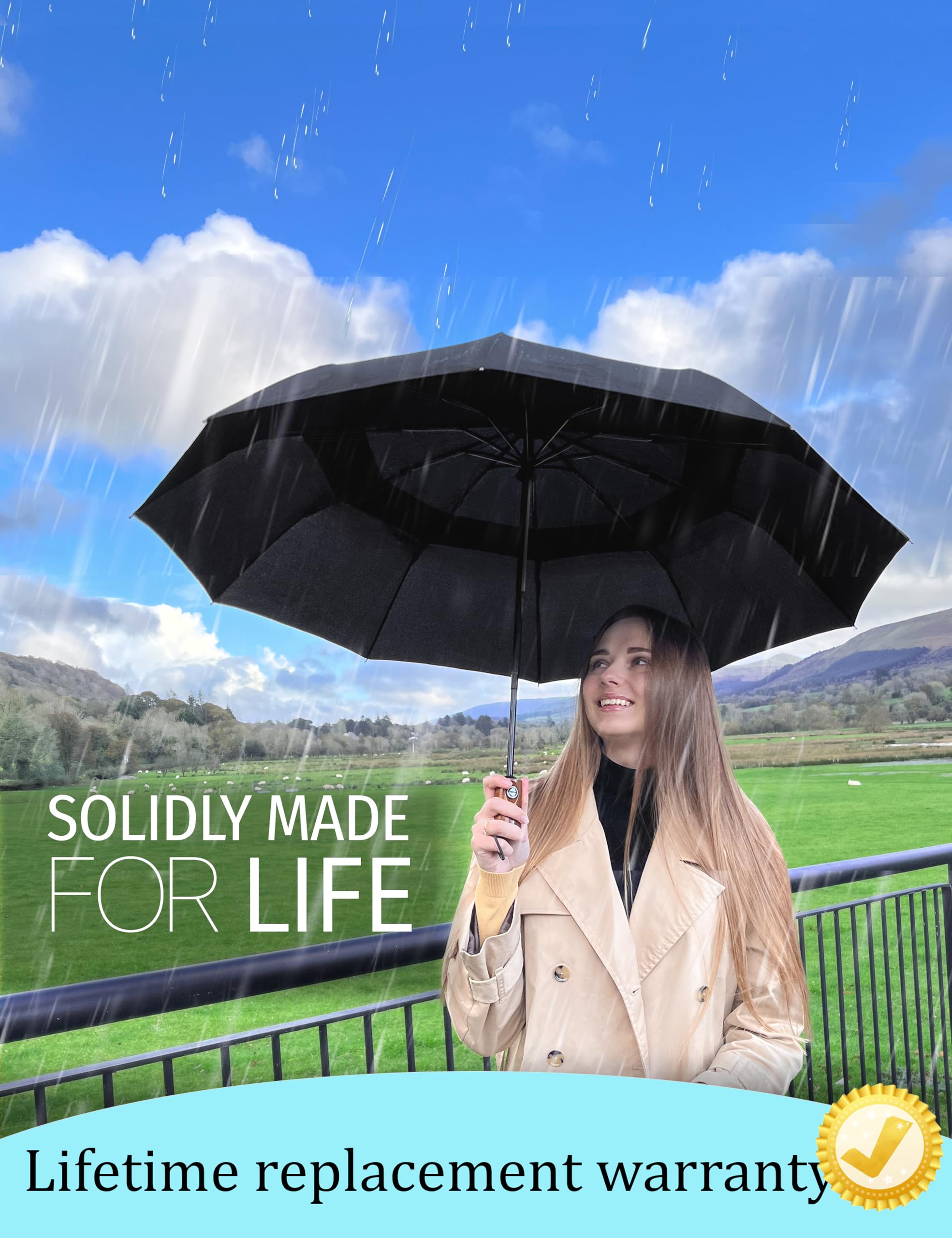 Windproof Automatic Travel Umbrella with 10% Larger Canopy - Compact Folding Portable Rain Umbrella for Men & Women - Perfect for Backpack, Purse, Commuting & Outdoor Adventures