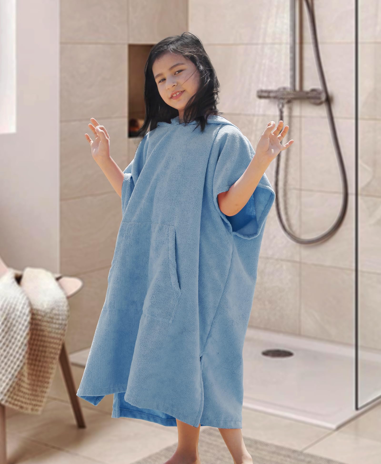 MissShorthair Kids Hooded Towel Poncho - Super Soft Microfiber Beach & Swim Changing Robe for Boys & Girls - Perfect for Pool, Beach, Surfing and After Bath Wrap