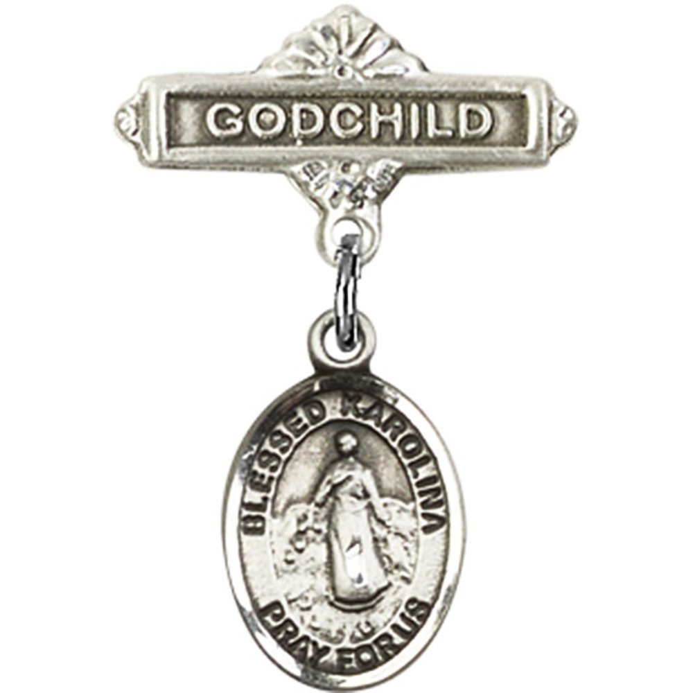 Blessed Karolina Kozkowna Sterling Silver Baby Badge - Godchild Charm Pin (1 X 5/8 inches) - Perfect for Christenings, Baptisms & First Communion Gifts