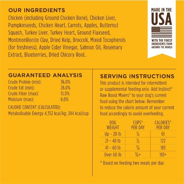 Instinct Raw Boost Mixers Cage Free Chicken Recipe Dog Food Topper - 6oz | Grain Free Kibble Enhancer for Dogs | Perfect for Picky Eaters & Meal Boosting