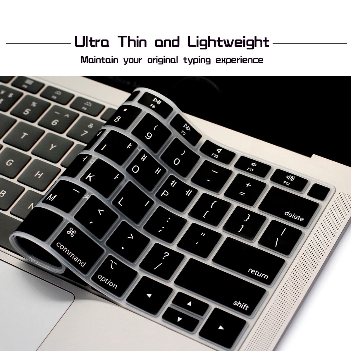 HRH Korean Language Silicone Keyboard Cover for MacBook Air 13 Inch (2018 Model A1932) - Retina Display & Touch ID - US Layout - Black - Protects from Dust & Spills for Office & Home Use