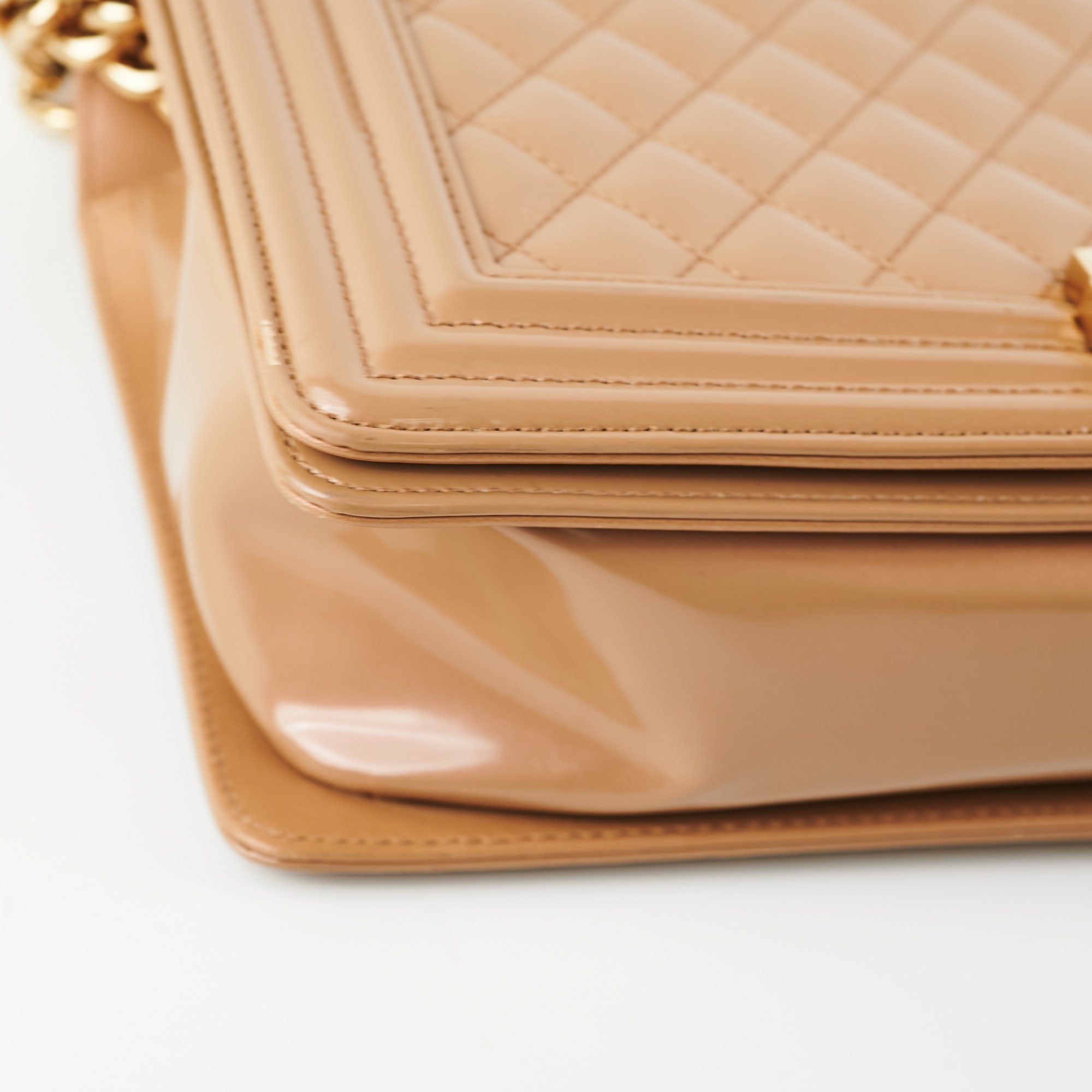 Chanel New Medium Boy Bag in Dark Beige Iridescent Patent Leather - Luxury Crossbody Bag for Women, Perfect for Evening Parties & Date Nights