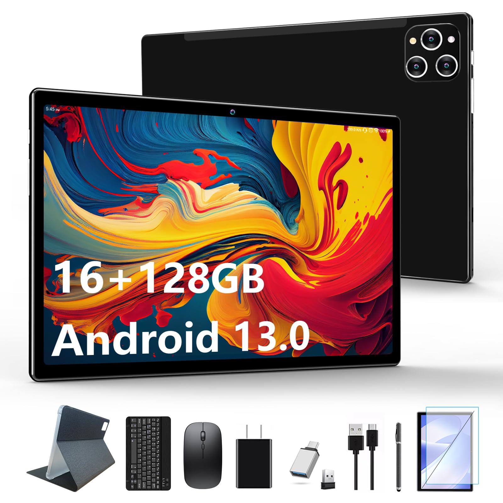 10.1 Inch Android 13 Tablet (2025 Model) - 128GB ROM + 16GB RAM, Octa-Core Processor, 13MP Camera - 2-in-1 Laptop with Keyboard, 1TB Expandable Storage, FHD Display - Perfect for Work, Study, and Entertainment