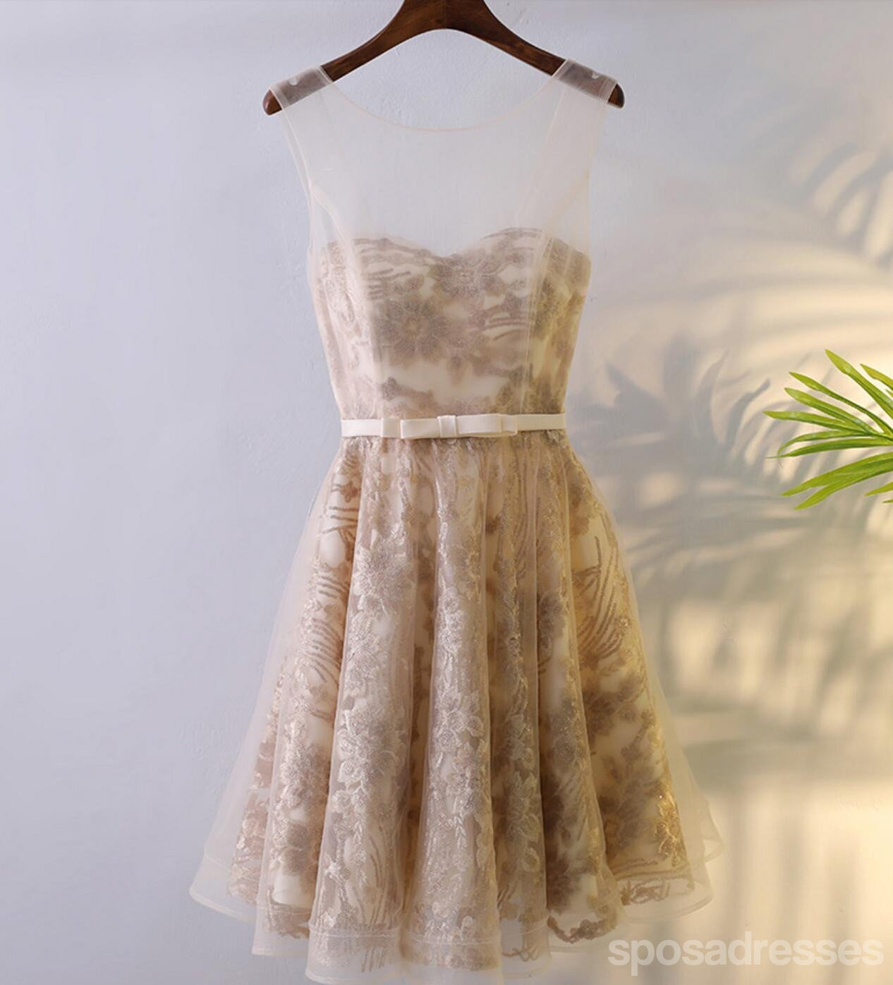 Elegant Lace Round Neckline Corset Back Short Prom Dresses for Homecoming & Party | Affordable Formal Evening Gowns | Perfect for School Dances, Weddings & Special Occasions - Style CM246