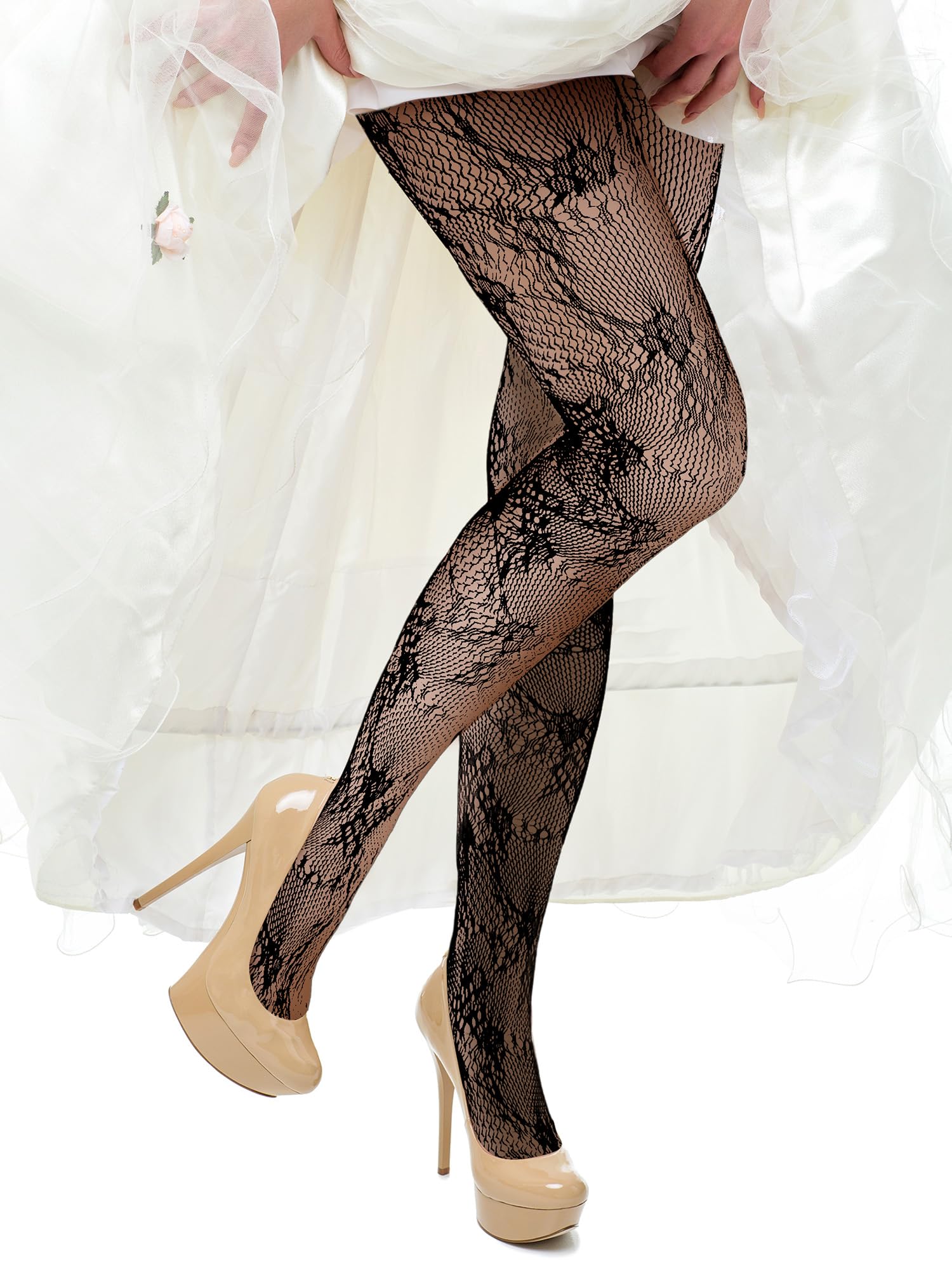 Ramede 6 Pairs Women's Fishnet Thigh High Stockings - Waist Tights with Bow & Lace Pattern - Sexy Fishnet Leggings Pantyhose for Halloween, Cosplay, Burlesque & Night Out
