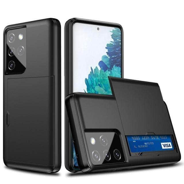 Dual Layer Slide Card Slot Samsung Galaxy Protective Hard Case - Slim & Durable Phone Cover with RFID Blocking for Credit Cards - Perfect for Travel, Work, and Everyday Use