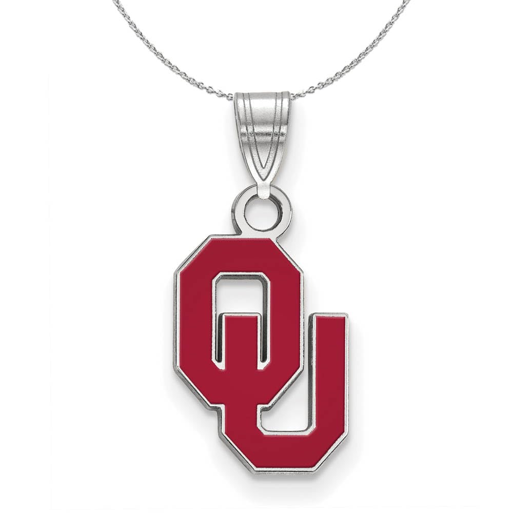 Oklahoma Enamel Pendant Necklace - Sterling Silver Black Bow for Gameday
