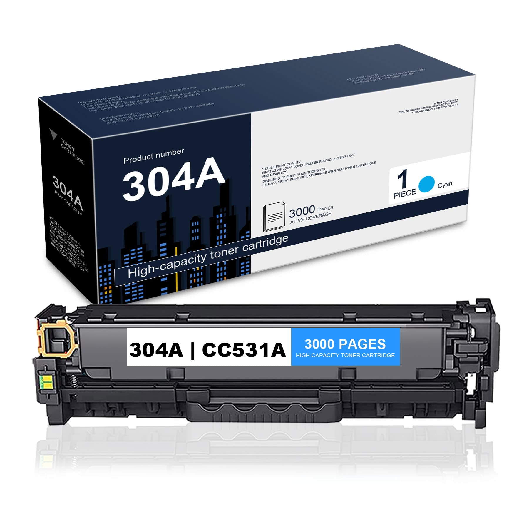 High-Yield HP CC531A/304A Compatible Cyan Toner Cartridge Replacement (1-Pack) - Perfect for HP Color CP2025 Series & CM2320 MFP Printers - Office & Home Printing Solution