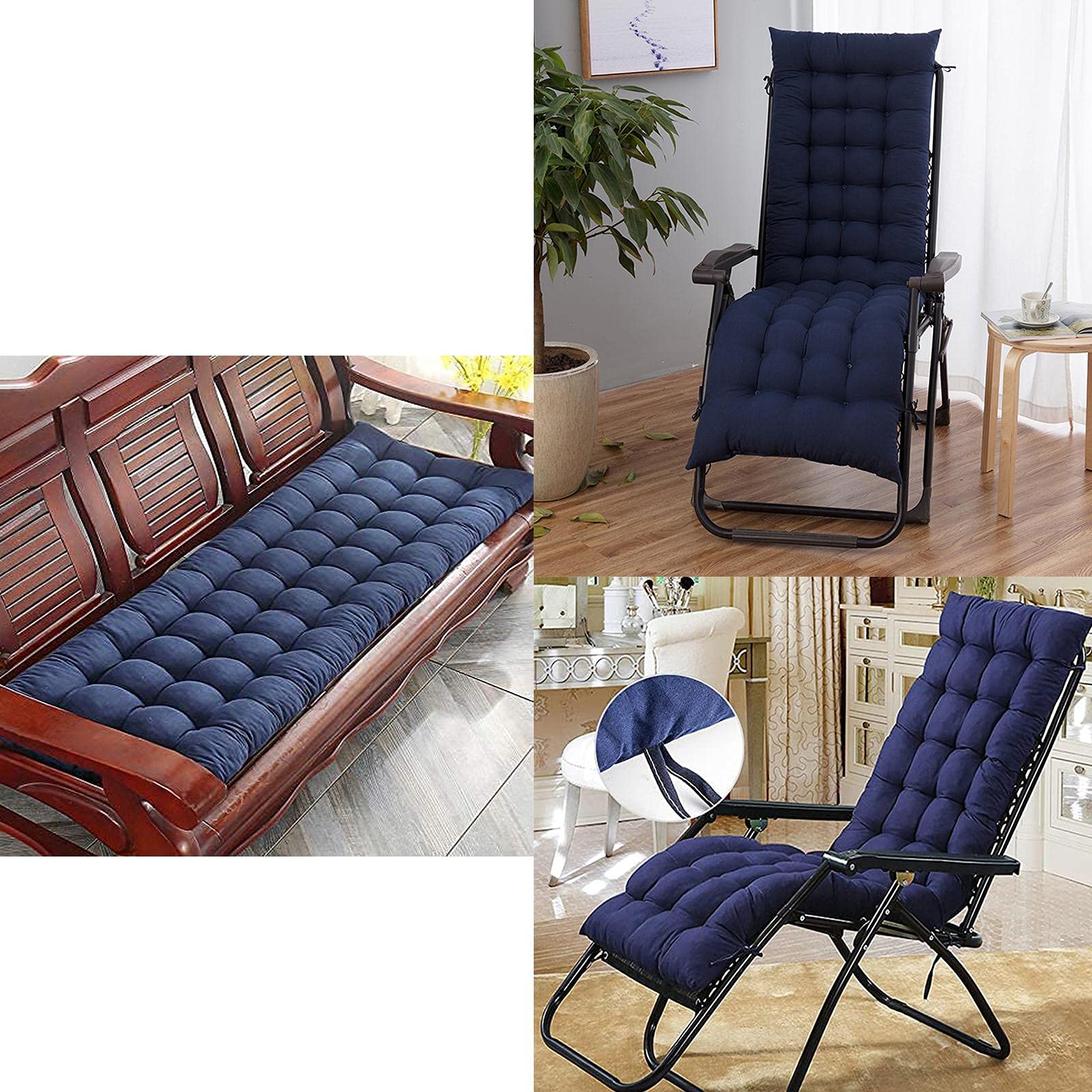 Outdoor/Indoor Garden Patio Bench Cushion - Thick Non-Slip Rectangle Chaise Lounge Chair Pad for Sun Lounger, Lawn & Dining - Navy Blue | Perfect for Backyard, Poolside & Patio Relaxation