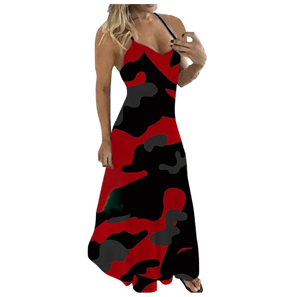 Women's Plus Size White V-Neck Camouflage Maxi Dress - Sleeveless Long Dress for Casual Wear, Beach, and Summer Outfits