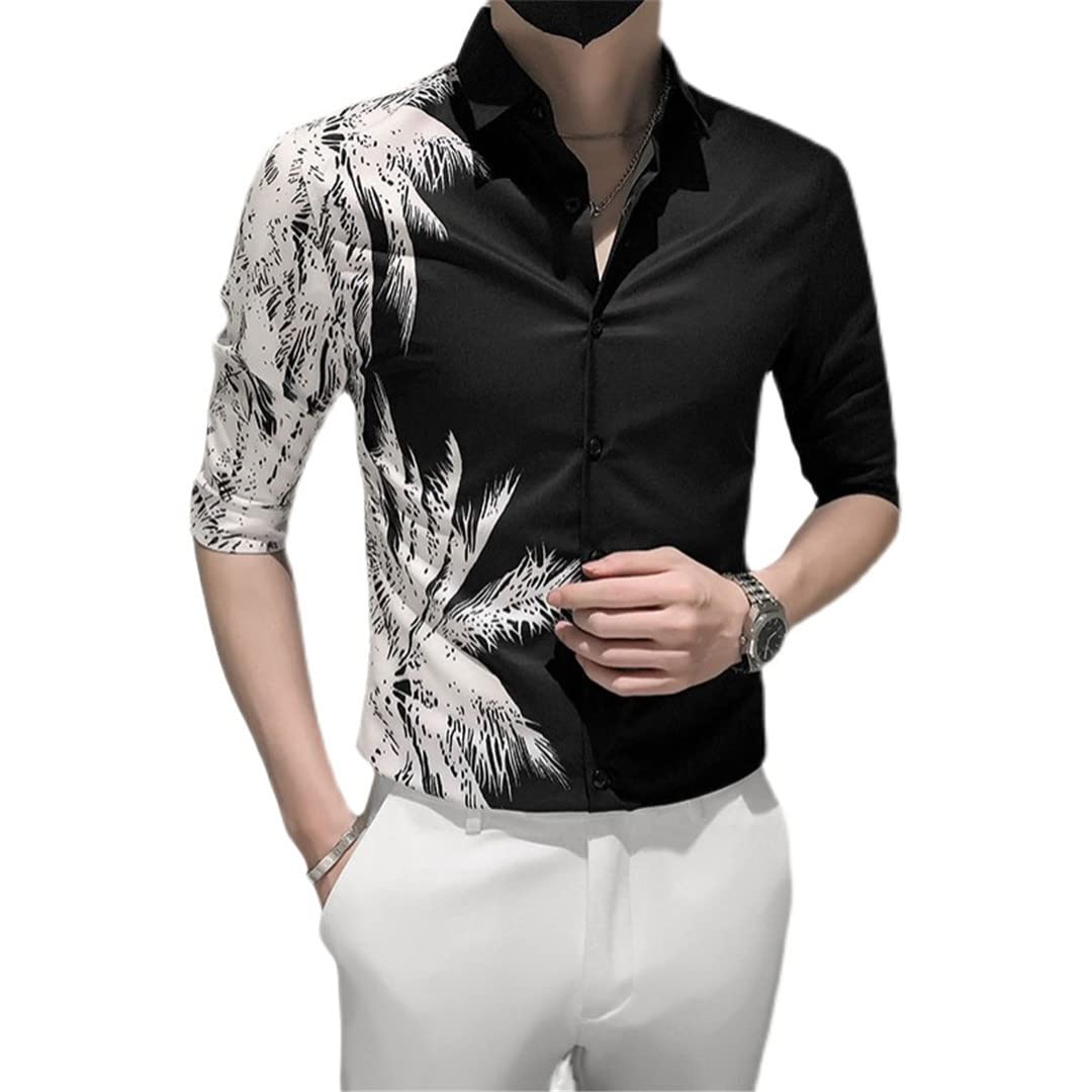 Men's Slim Fit Print Tuxedo Shirts - Casual Plus Size Formal Wear for Weddings, Parties & Office Events | Comfortable Dress Shirts for Business & Special Occasions