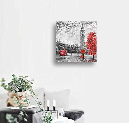 Ansouyi 16x16 Inches London Street View Oil Painting on Canvas - Handmade Wall Art Decor for Living Room, Bedroom & Office