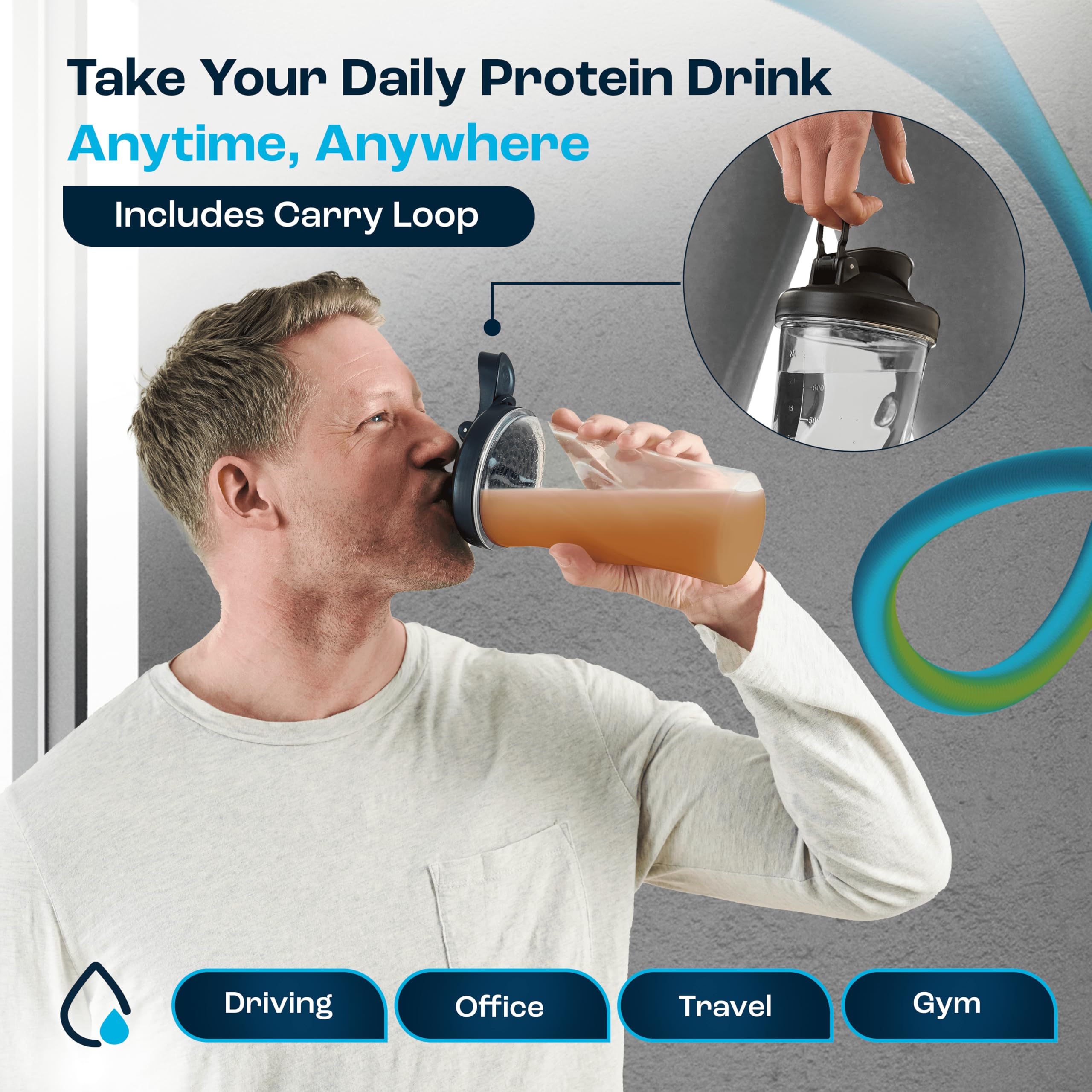 AQUAFIT 24oz Protein Shaker Bottle with Leak-Proof Lid - BPA-Free Gym Water Bottle for Protein Shakes, Pre-Workout & Smoothies - Ideal for Fitness, Bodybuilding & Post-Workout Recovery (Clear-Black)