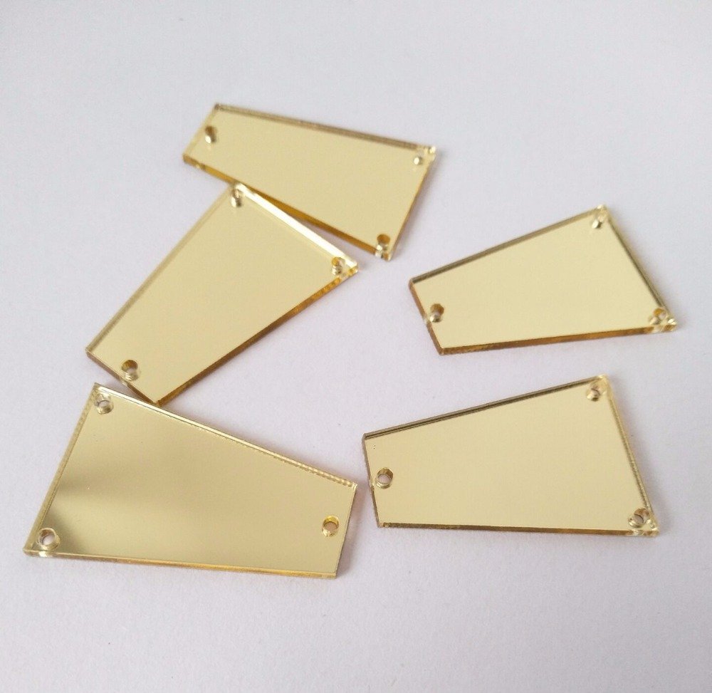 50pcs Gold Acrylic Flatback Sew-on Rhinestones - Trapezoid Mirror Stones for Dress & Garment Decoration - Perfect for DIY Costumes, Wedding Dresses & Fashion Accessories