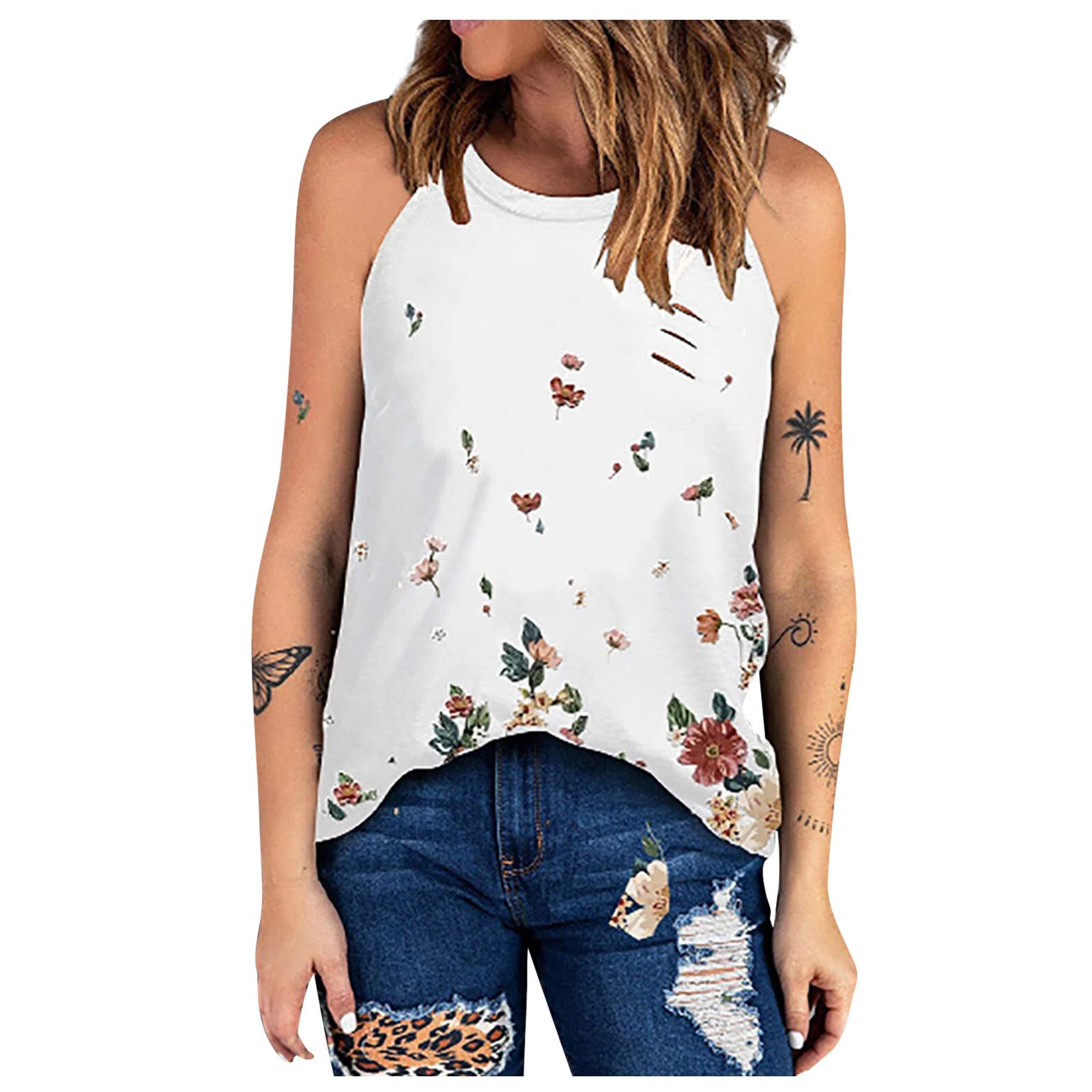 Women's Loose Fit Graphic Tank Tops - Sleeveless O-Neck Casual Workout & Fishing Shirts - Breathable Oversized T-Shirts for Gym, Beach & Outdoor Activities