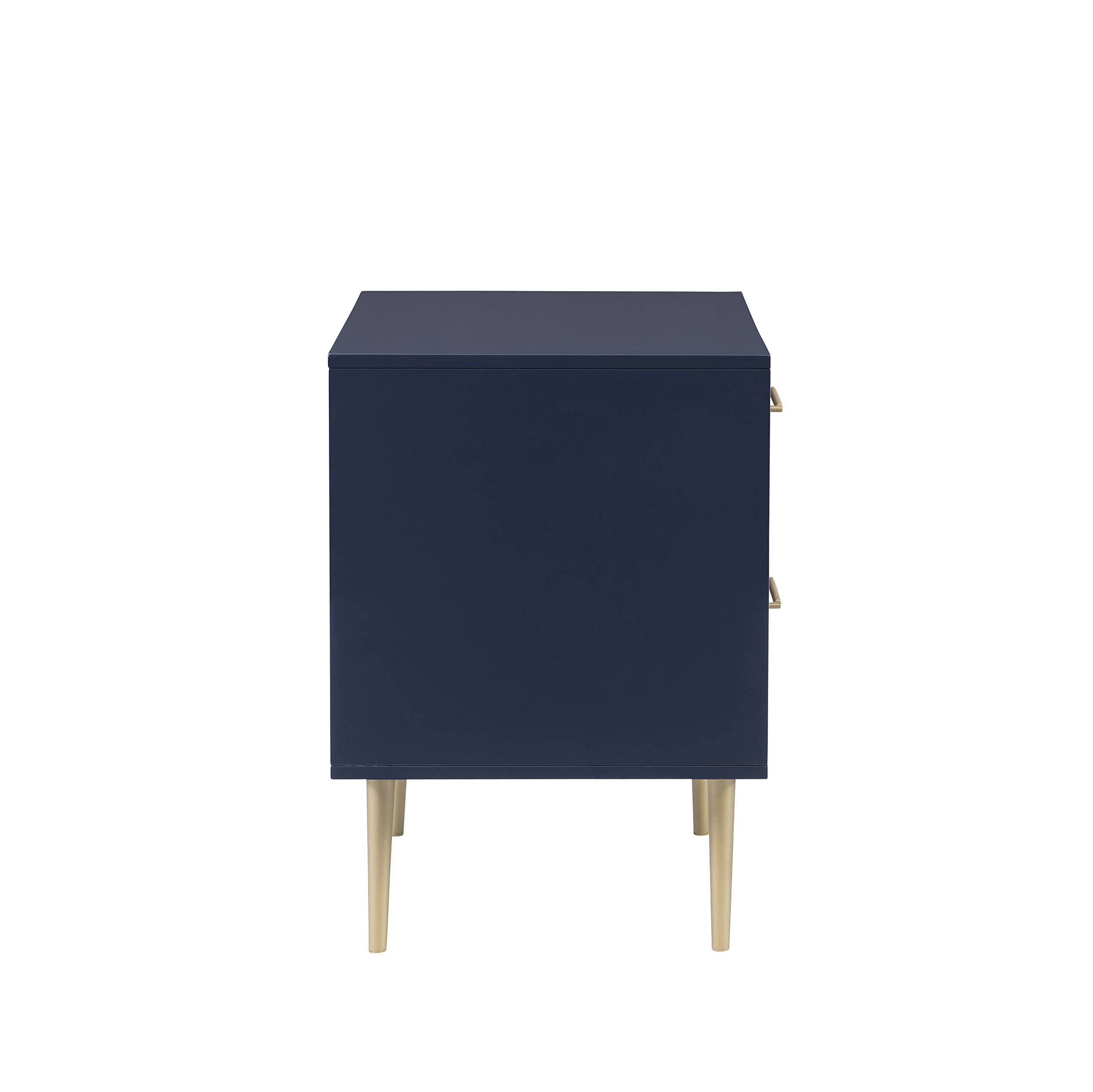 Linon Lennon Modern Navy Nightstand with Gold Hardware - 2 Drawer Bedside Table for Bedroom, Living Room & Office Storage
