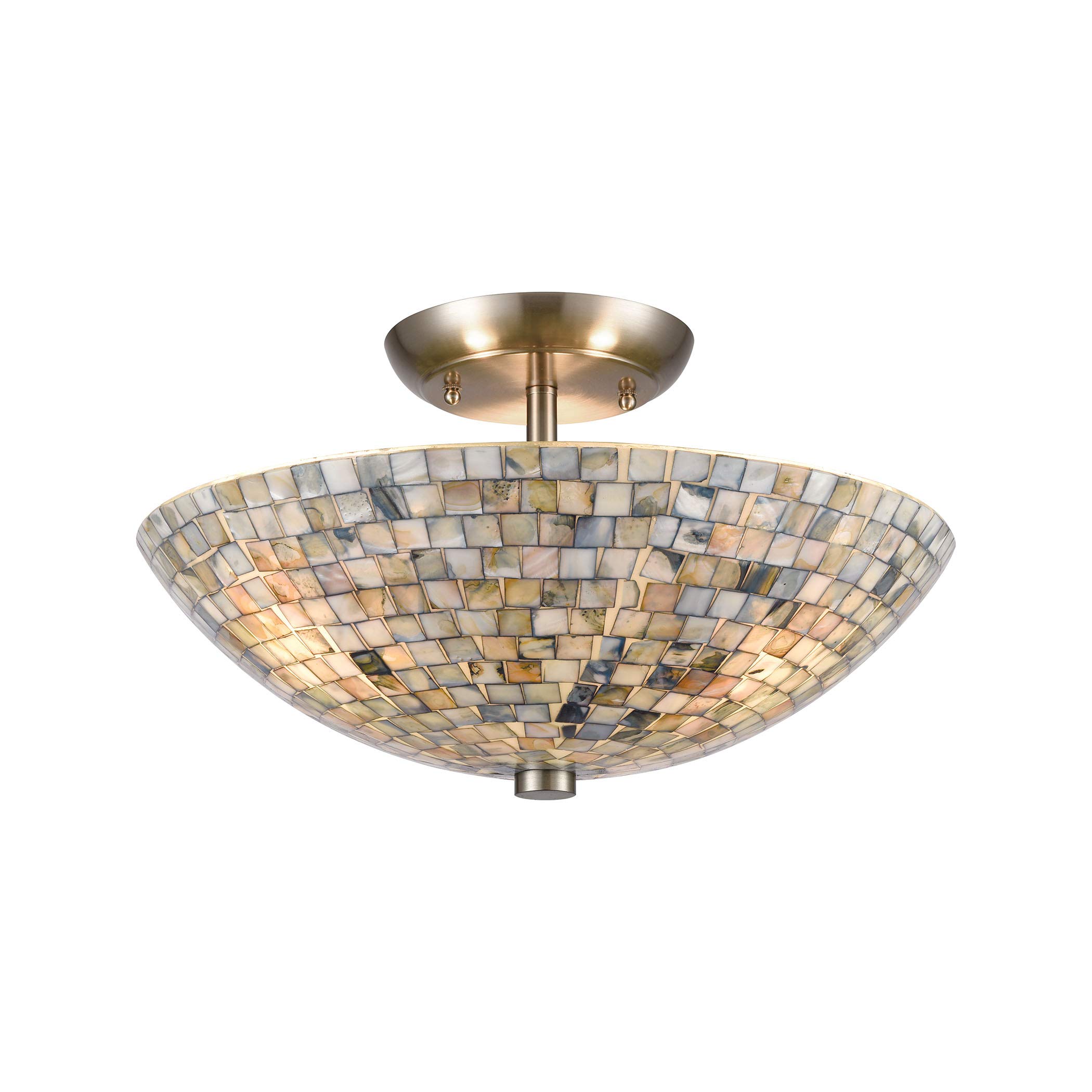 Satin Nickel Capri 3-Light Semi Flush Mount Ceiling Light with Gray Capiz Shell Glass Shades - Perfect for Dining Room, Bedroom, or Entryway Lighting
